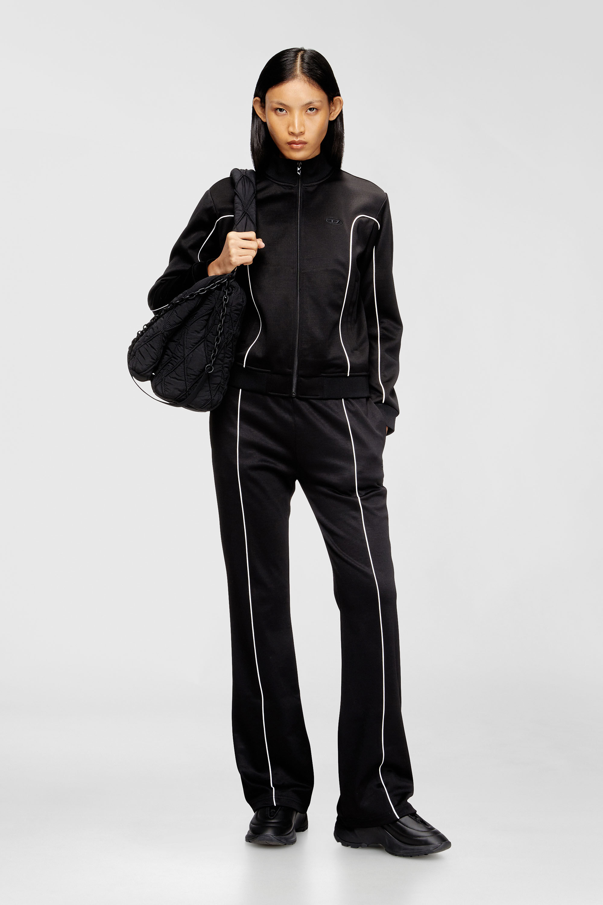 Diesel - F-LOCKING-OD, Woman's Sweat-jacket with contrast piping in Black/White - 1
