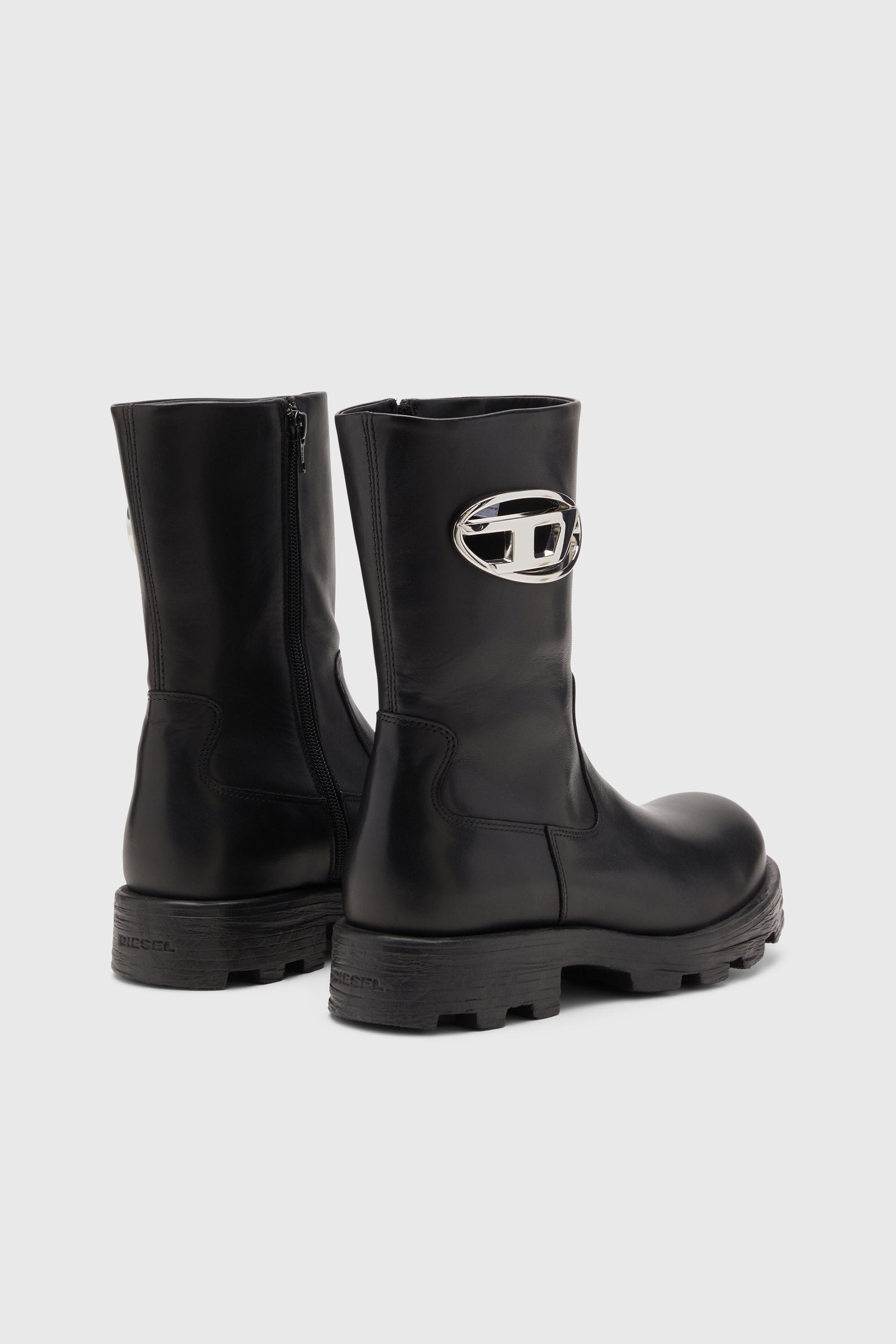 Diesel - D-HAMMER BKR D W, D-Hammer-Bottes de motard en cuir brillant Femme in Noir - 3