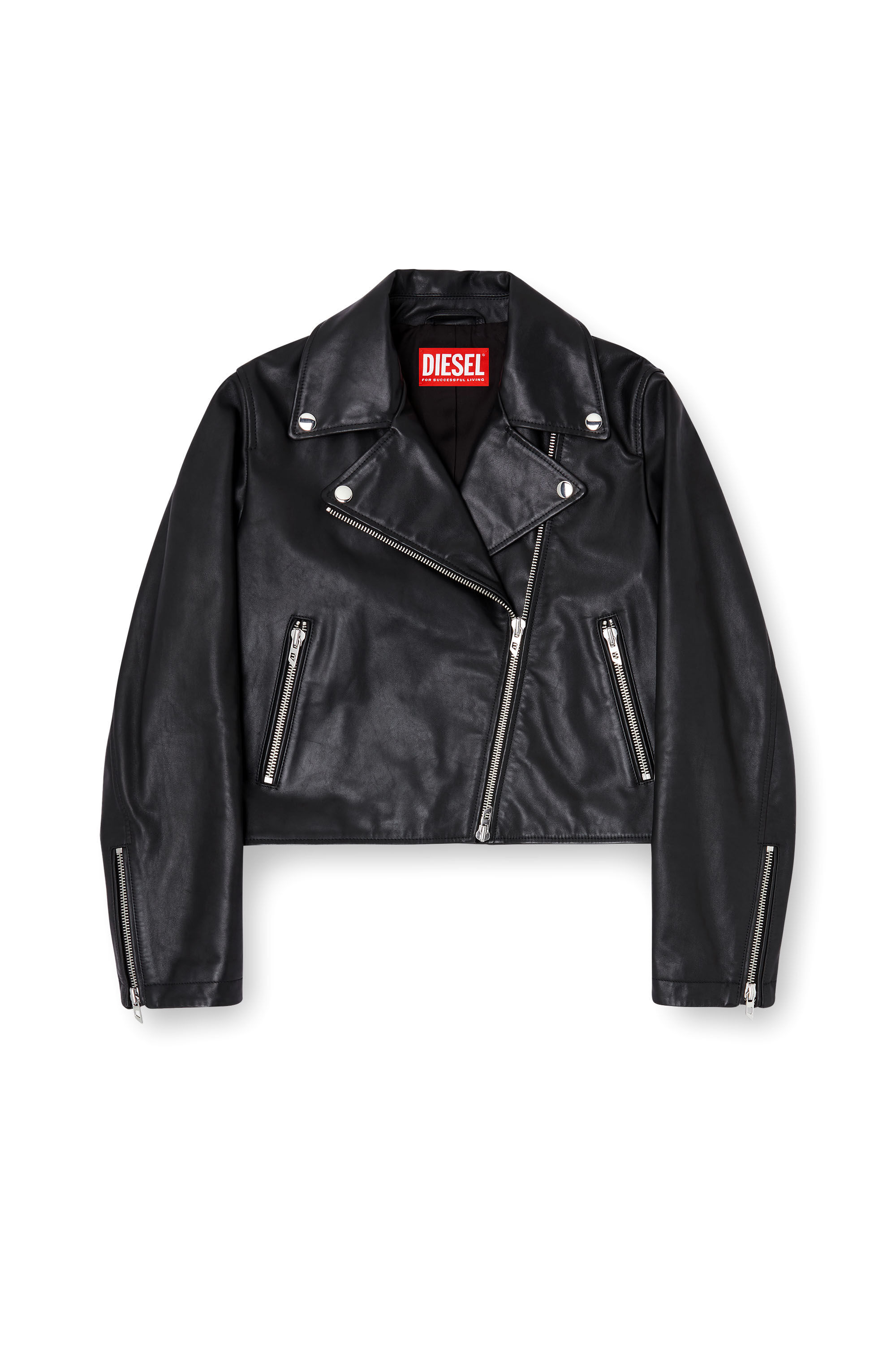 Women's Biker jacket in waxed leather | Black | Diesel {{Country}}