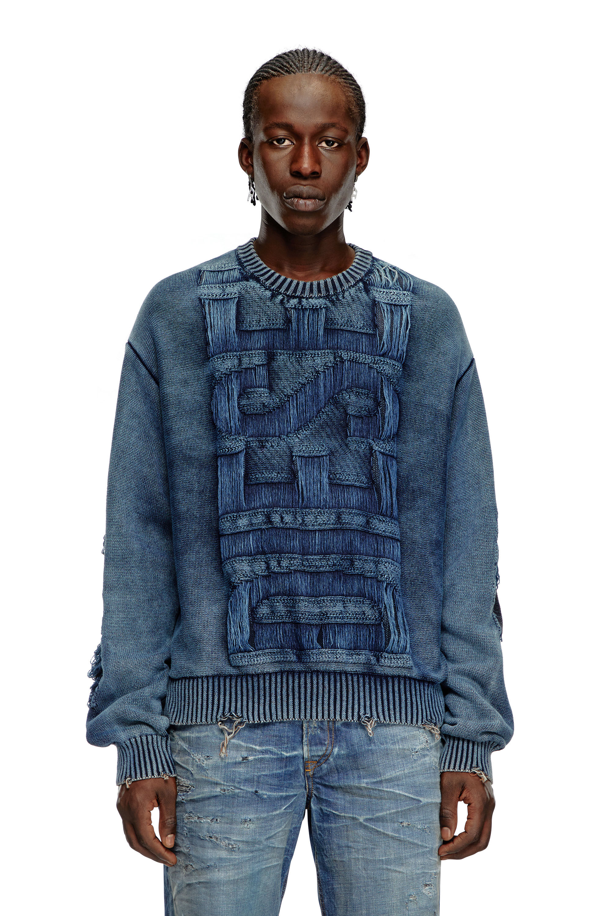 Diesel - K-ROTTISSIMO, Pull destroy avec logo à fil flottant Homme in Bleu - 6
