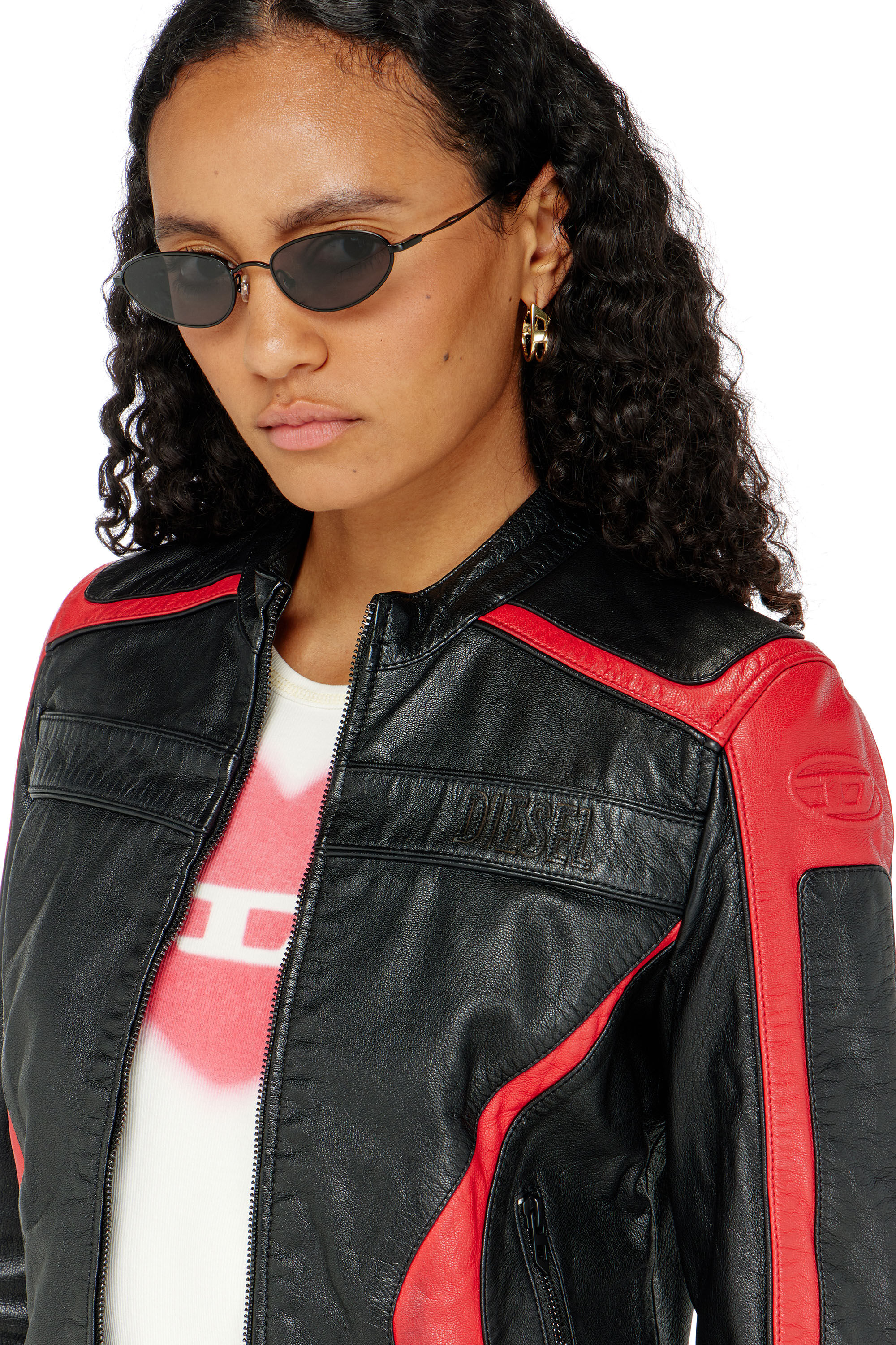 Women's Biker jacket in colour-block leather | Multicolor | Diesel