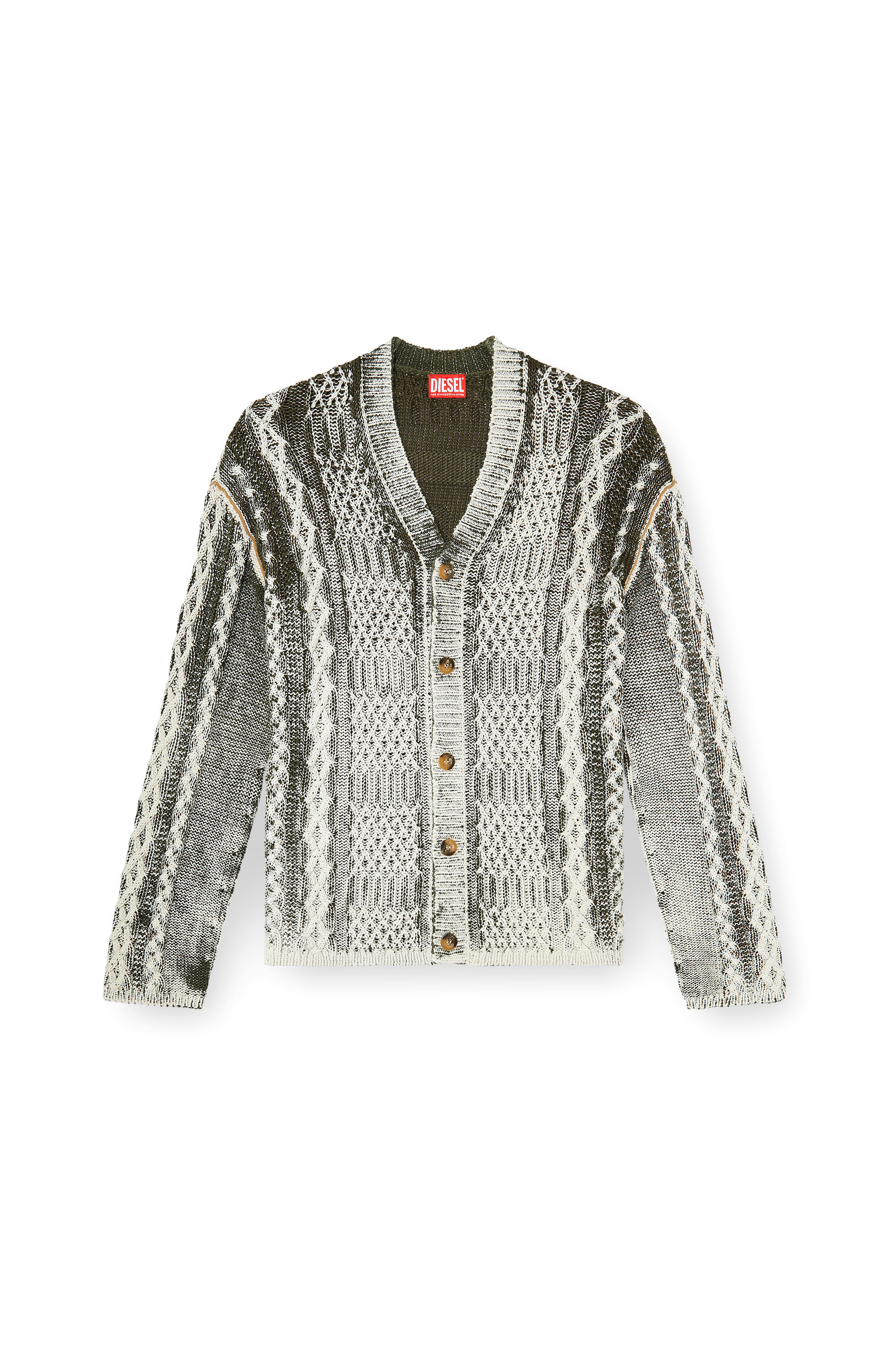 Diesel - K-MIOTO, Cardigan en maille torsad&eacute;e trait&eacute; Homme in Polychrome - 2
