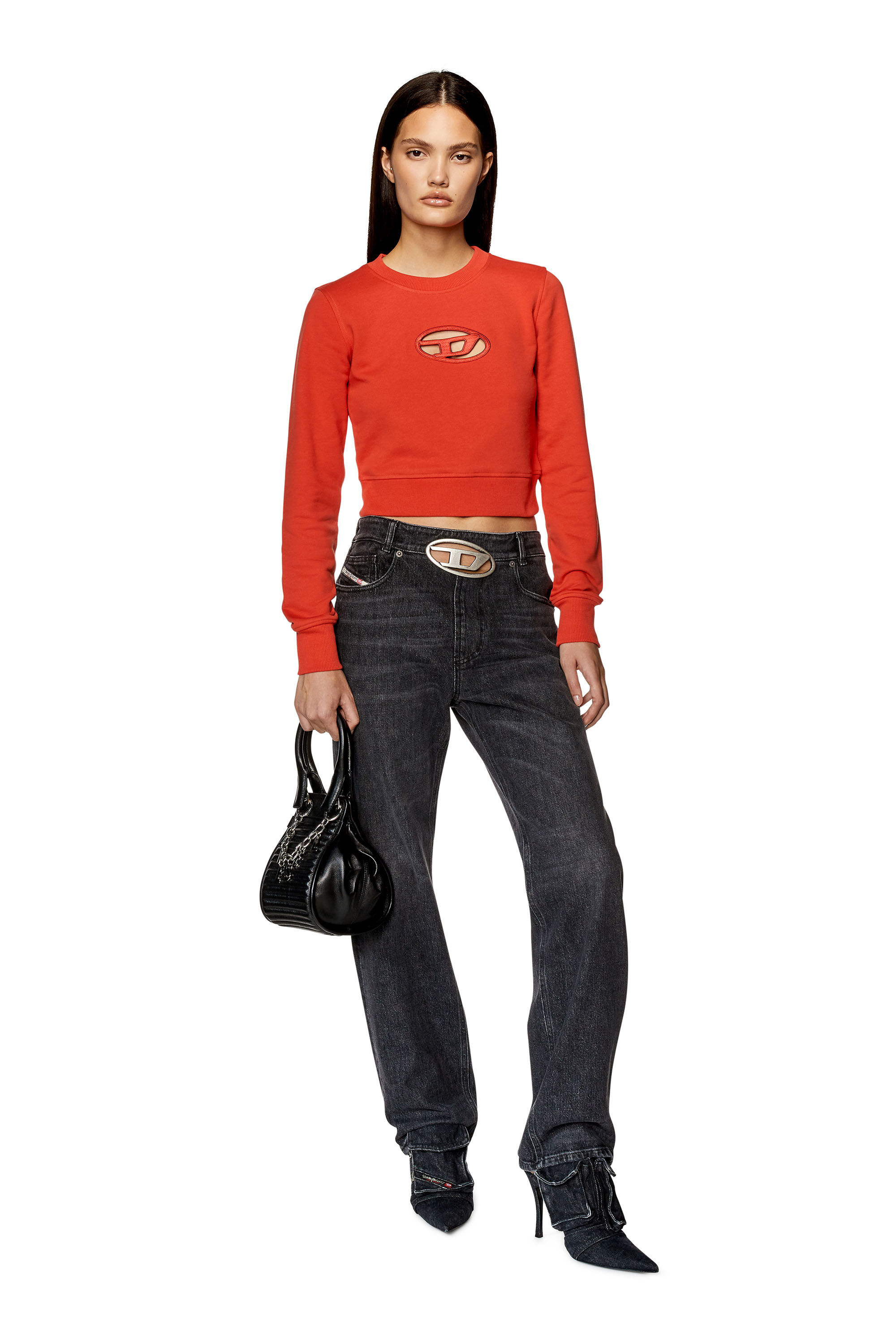 Diesel - F-SLIMMY-OD, Female's Cropped sweatshirt with cut-out logo in Red - 1