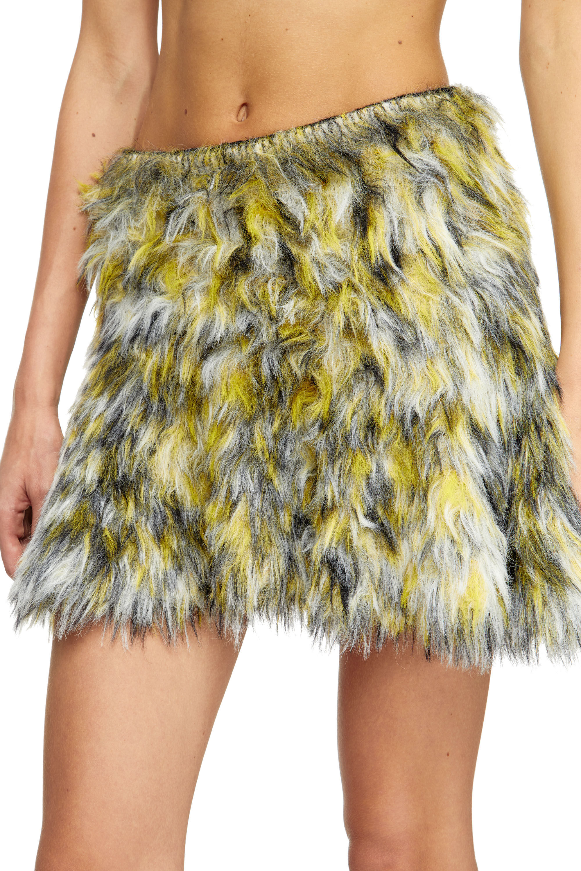 Diesel - M-ASTRELLA, Female's Mini skirt in fluffy jacquard knit in Black/Yellow - 5