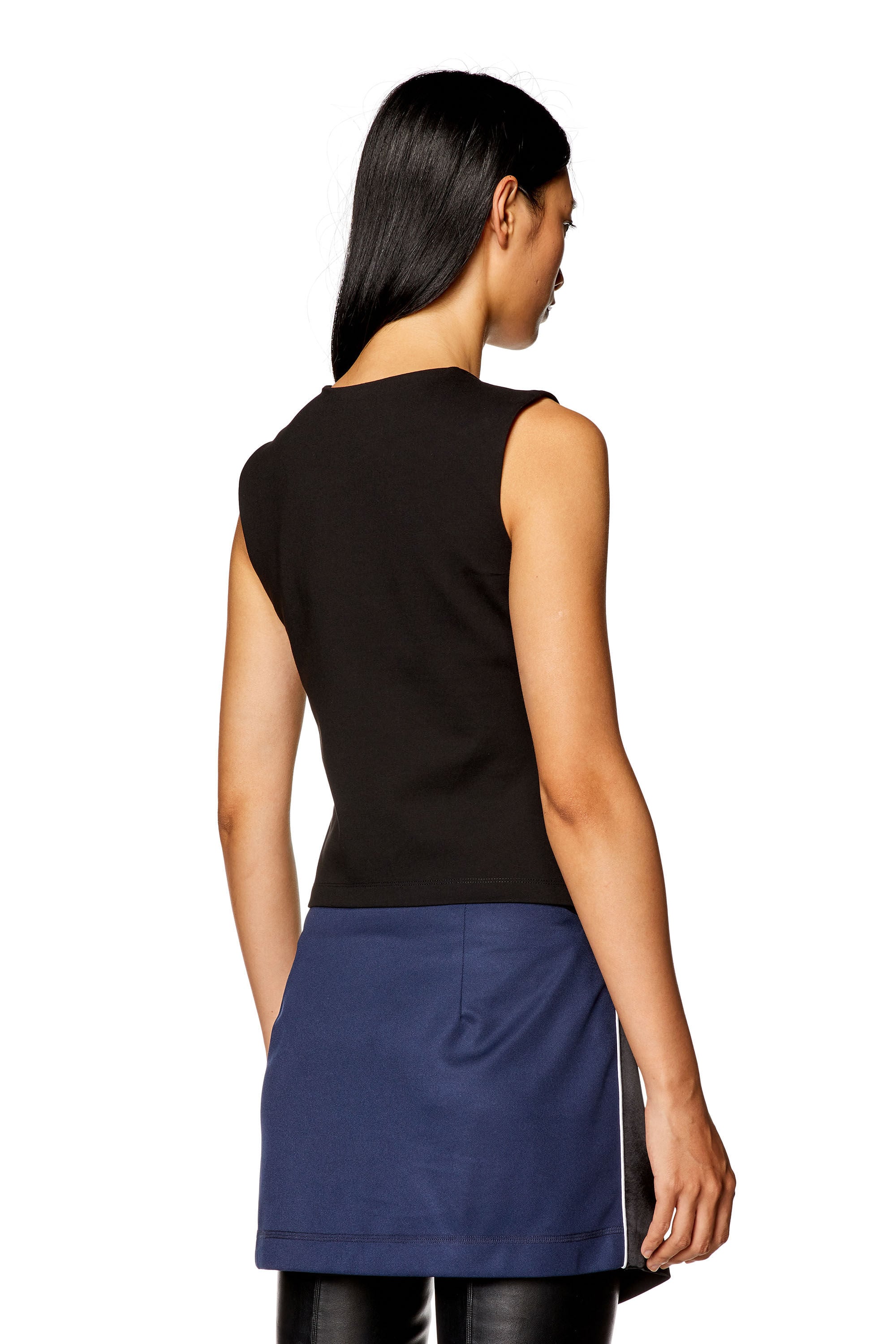 Women's Milano-knit top with metal Oval D plaque | Black | Diesel