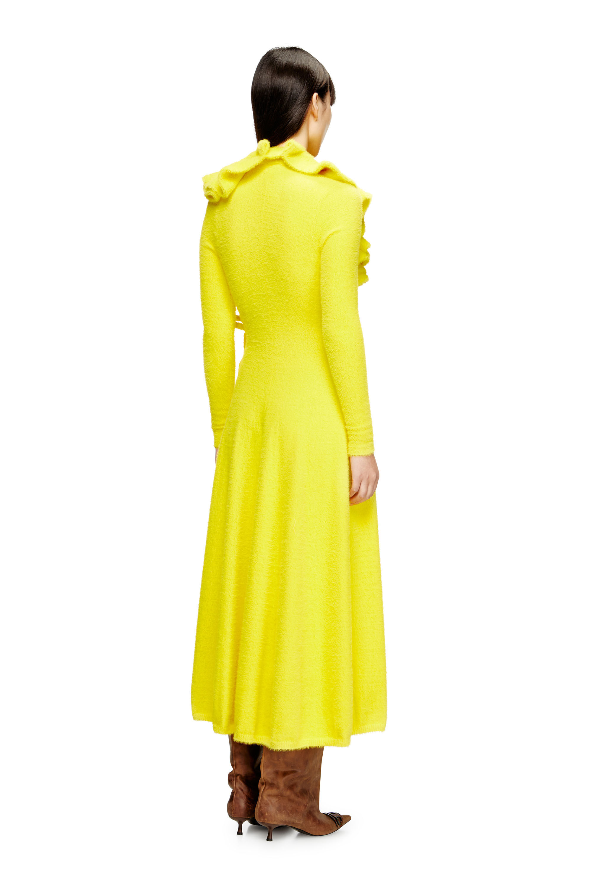 Diesel - M-INGELINA, Woman's Fluffy&nbsp;midi dress&nbsp;with ripple neck in Yellow - 4