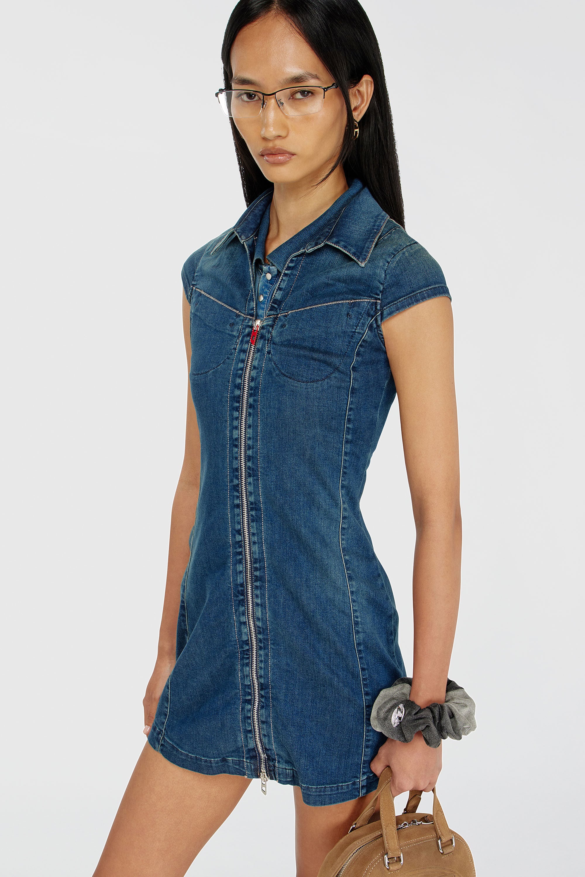 Diesel - DE-LORVYN-S, Female's Denim shirt dress with full zip in Medium Blue - 5