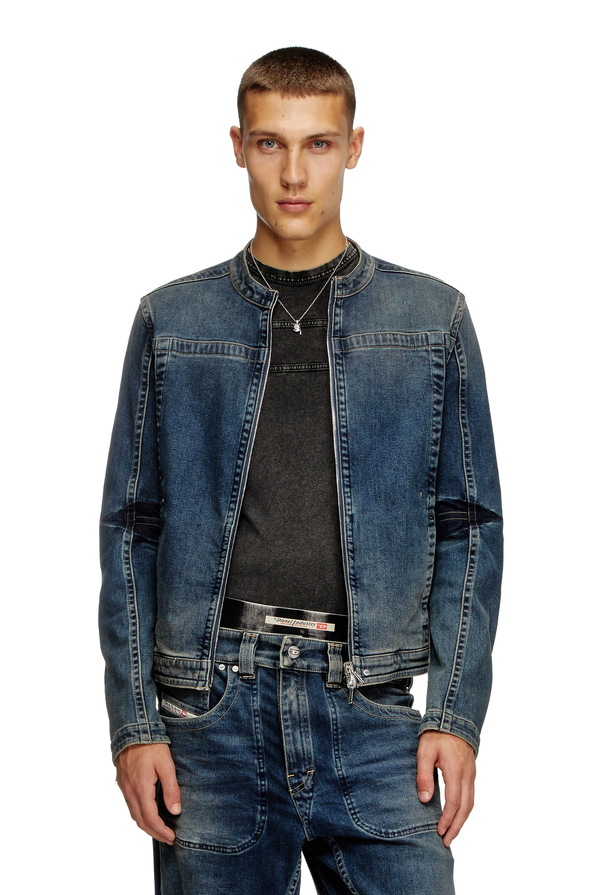 Men's Moto jacket in Rehab denim | Blue | Diesel