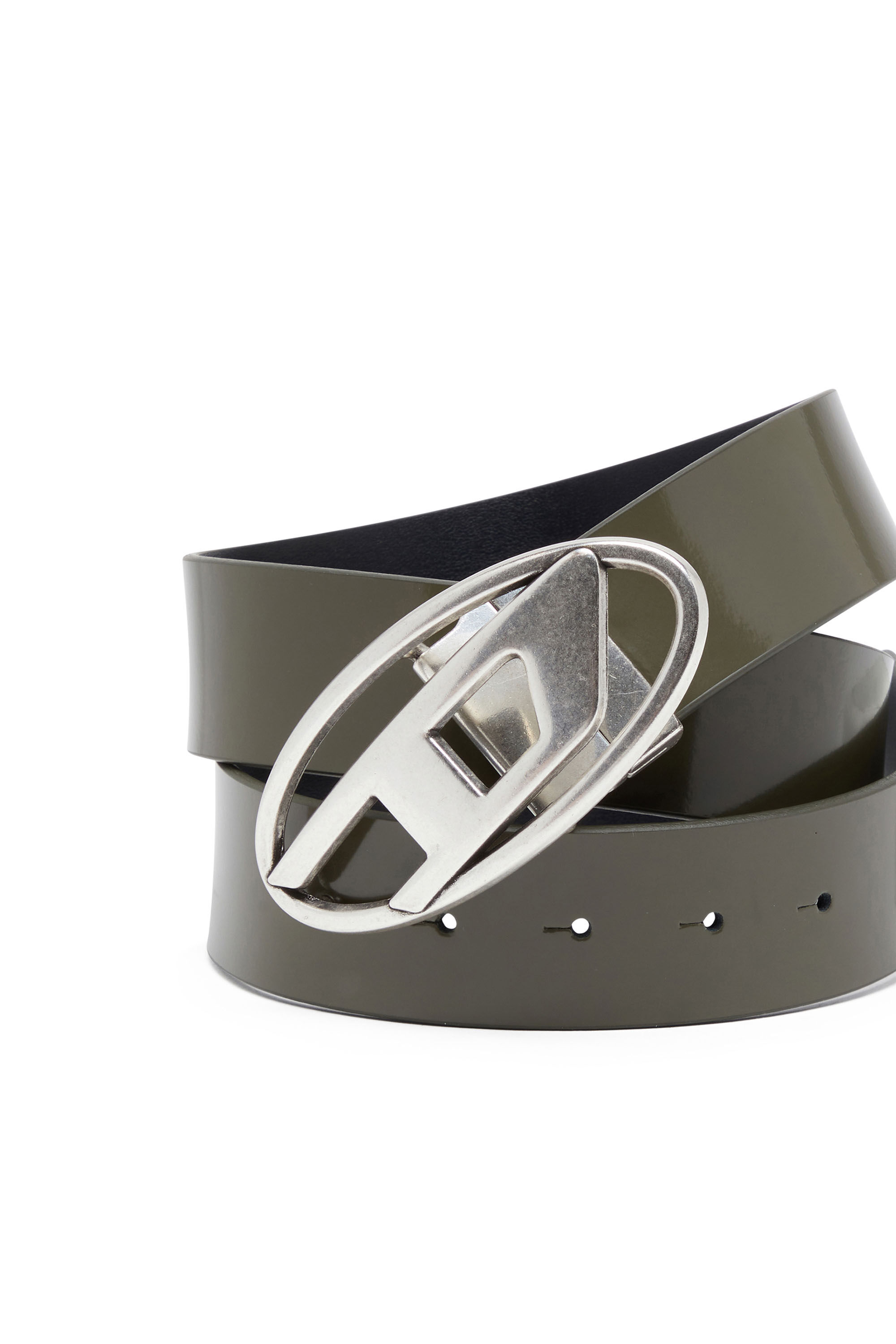 Diesel - B-1DR REV II, Ceinture réversible en cuir mat et brillant Homme in Vert - 3