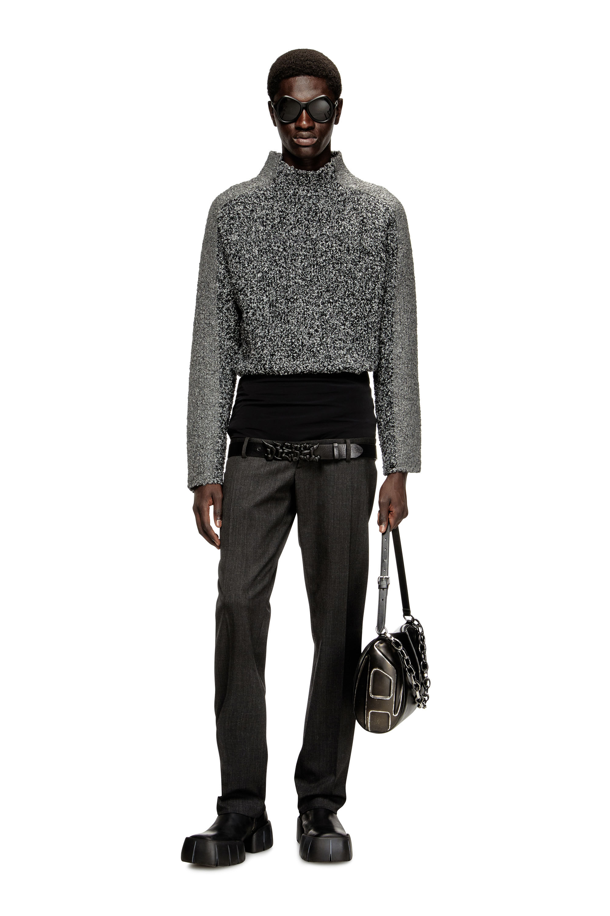 Diesel - K-ERLAND, Man's Boucl&eacute;-knit jumper with sleeve bands in Black - 1
