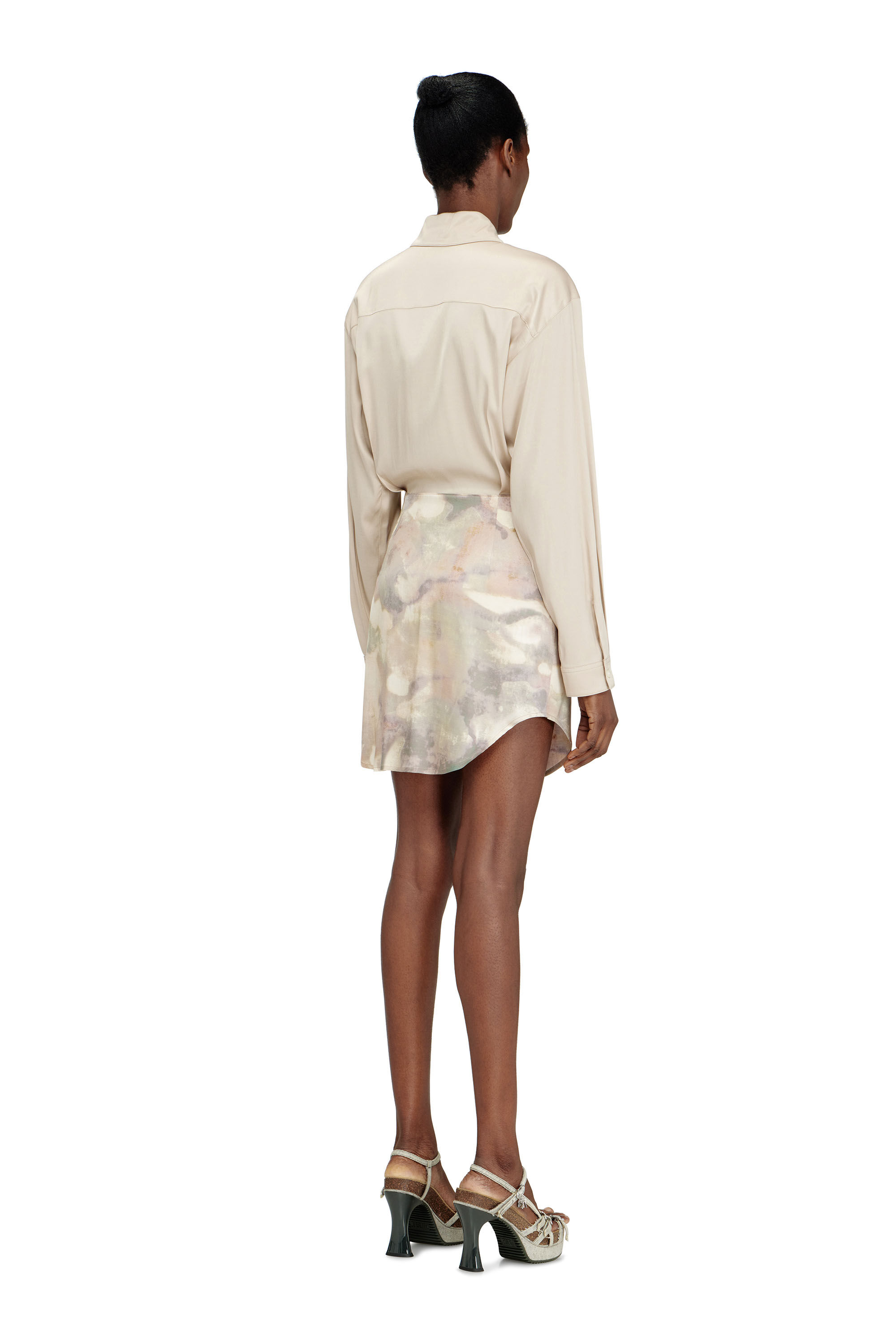 Diesel - D-ELTA-MINI, Female's Satin mini dress with knotted top in Beige - 3