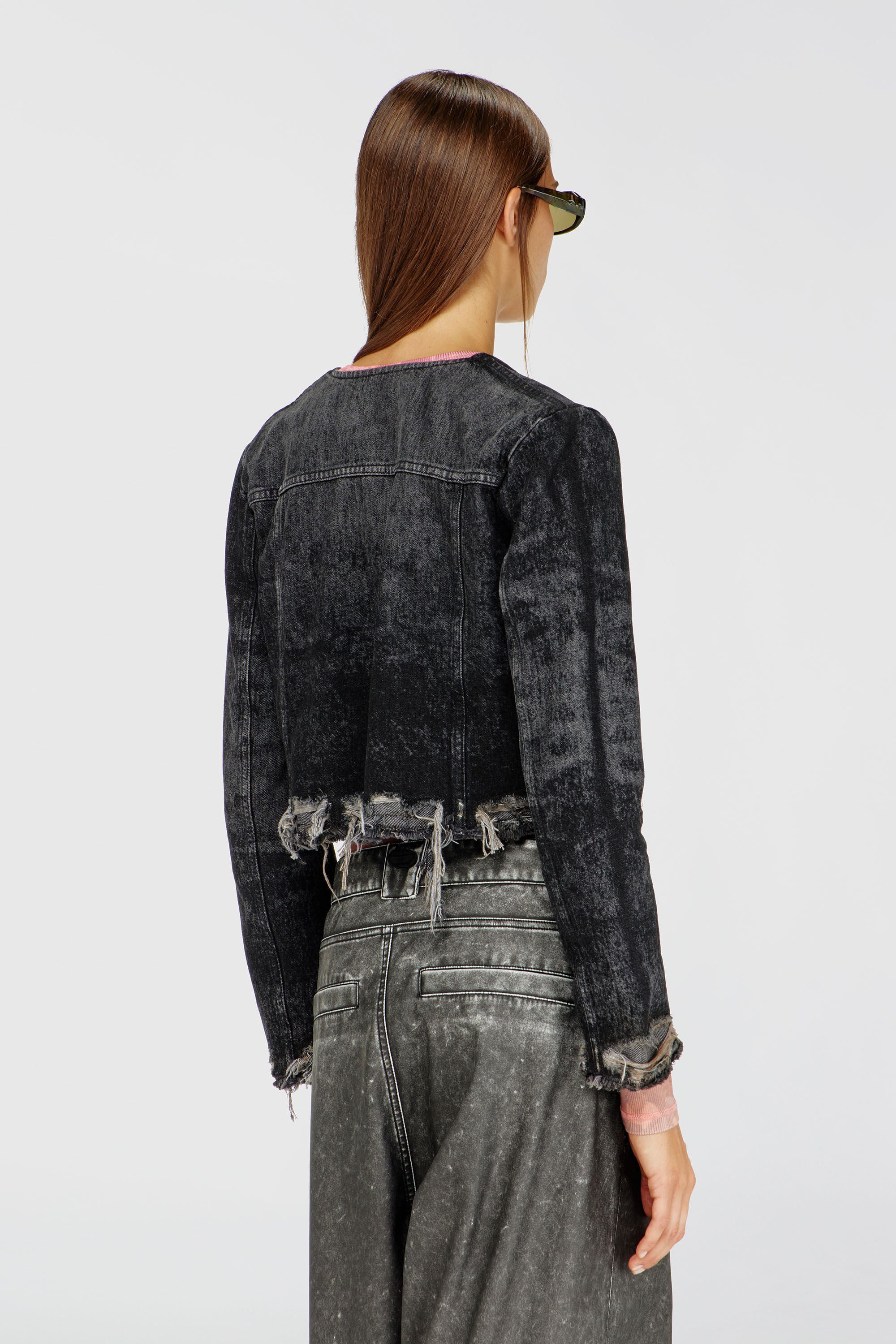 Diesel - DE-GRAFFY-FSH, Woman's Jacket in lasered cotton-hemp denim in Black - 5