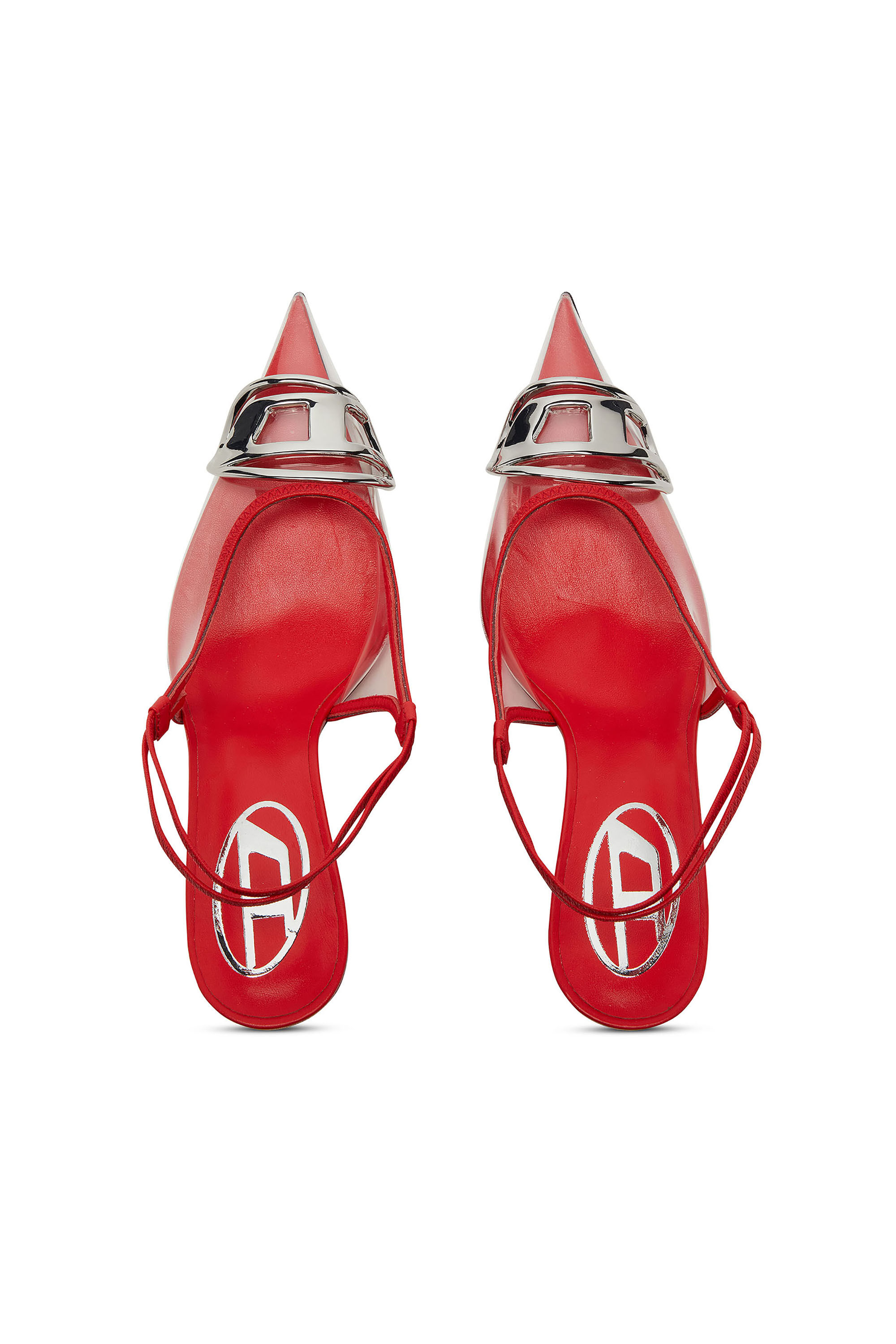 Women's D-Venus-Leather-trim transparent slingback pumps | Red