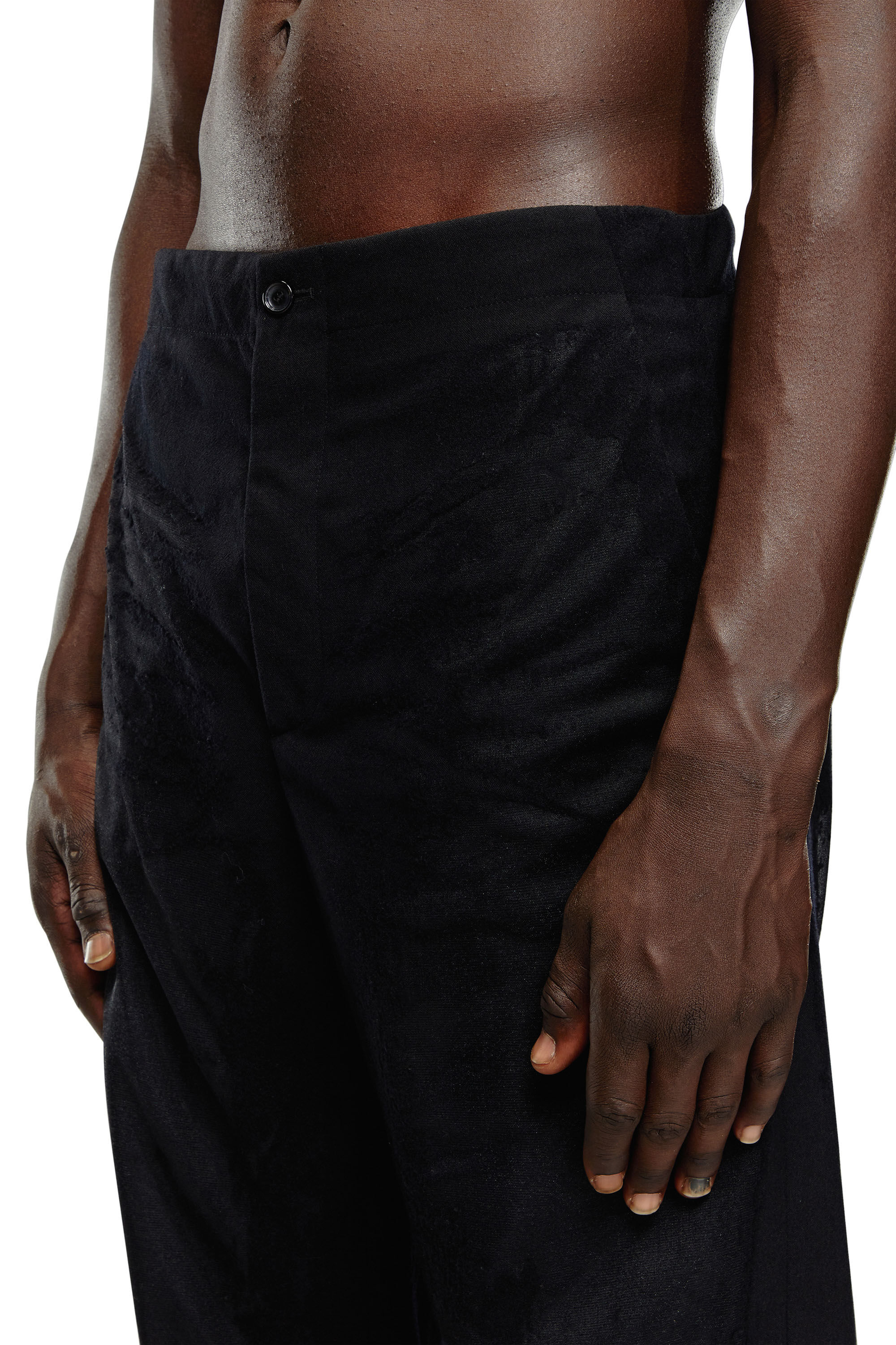 Diesel - P-STANLY-A, Male's Pants in burn-out cool wool in Black - 4
