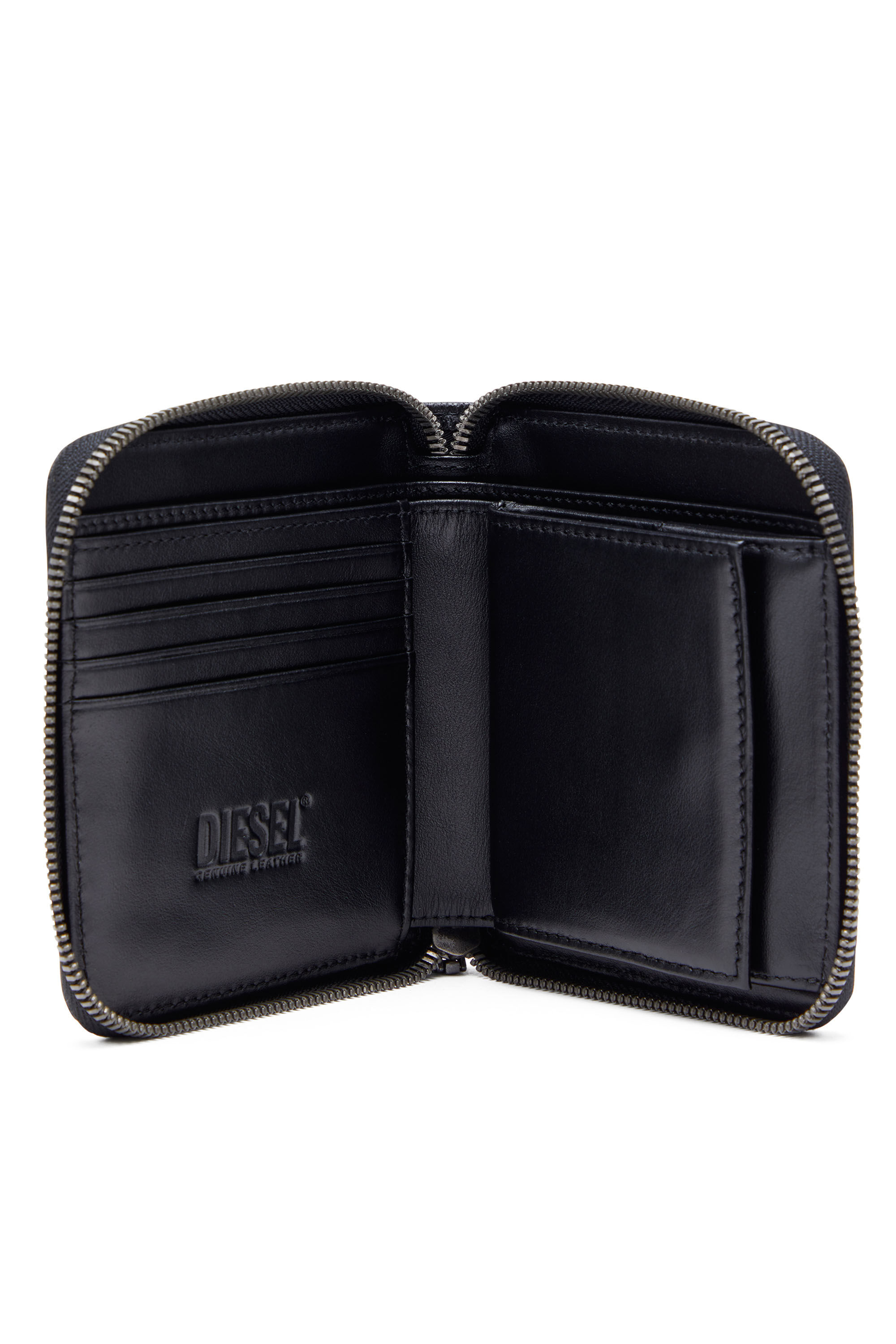 Diesel - BI-FOLD COIN ZIP M, Male's Zip wallet in textured leather in Black - 3