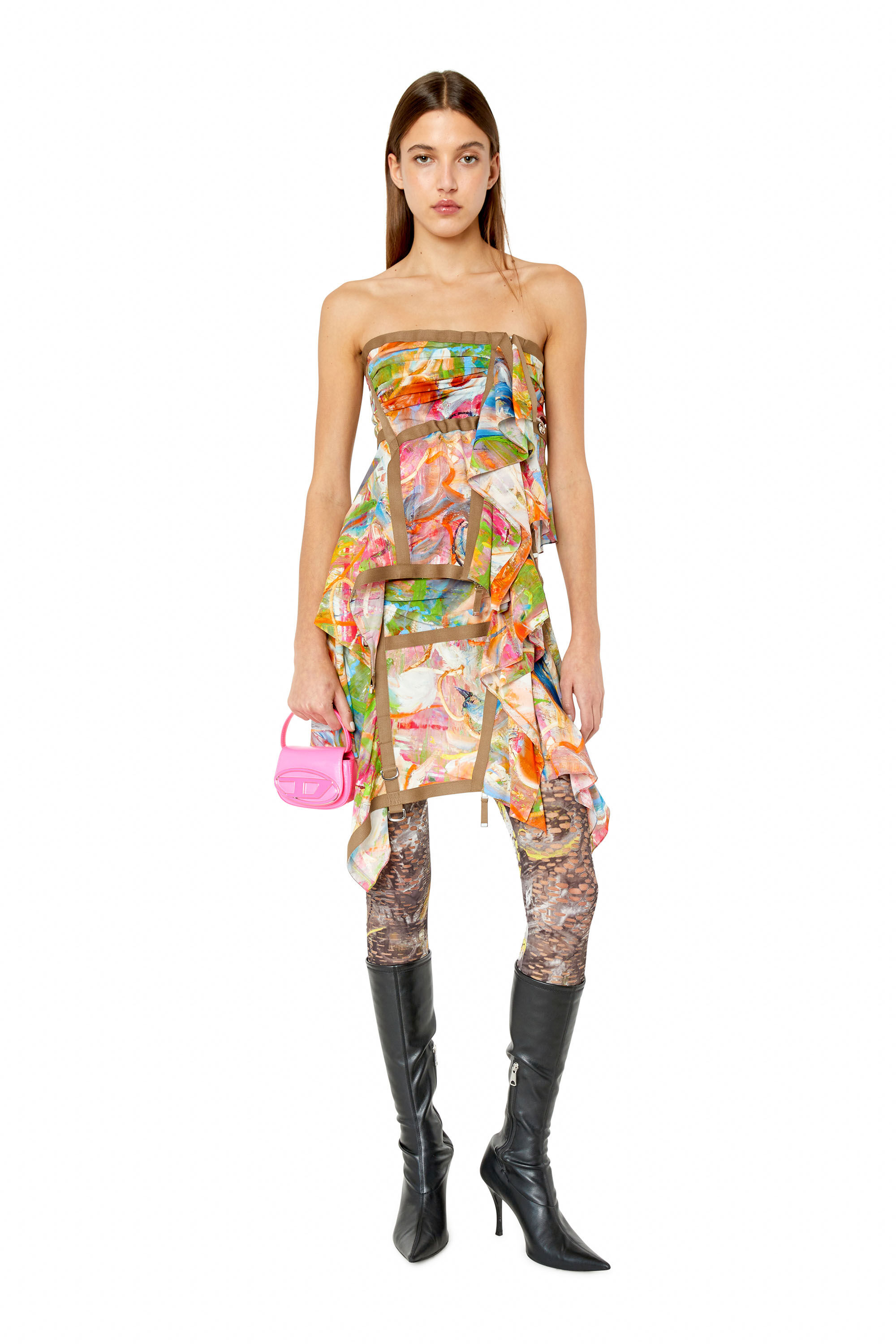 Diesel - O-DIANTHA-PRINT, Female's Mini skirt with abstract print in Brown/Red - 1