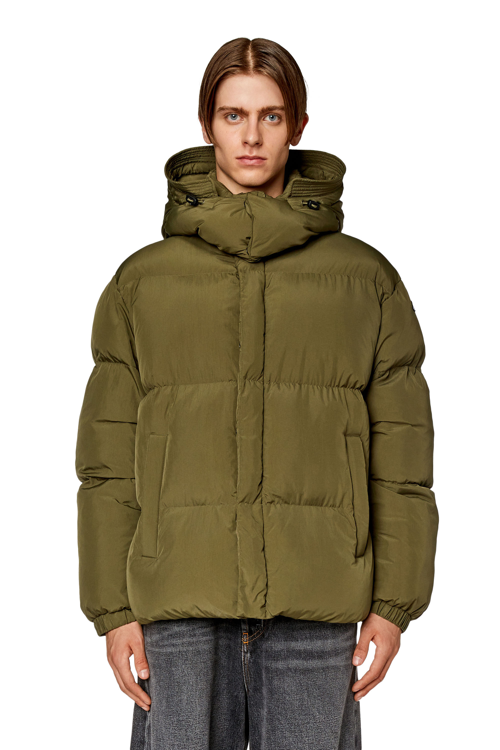 Diesel - W-ROLFYS-FD, Male's Puffer jacket with detachable hood in Military Green - 5