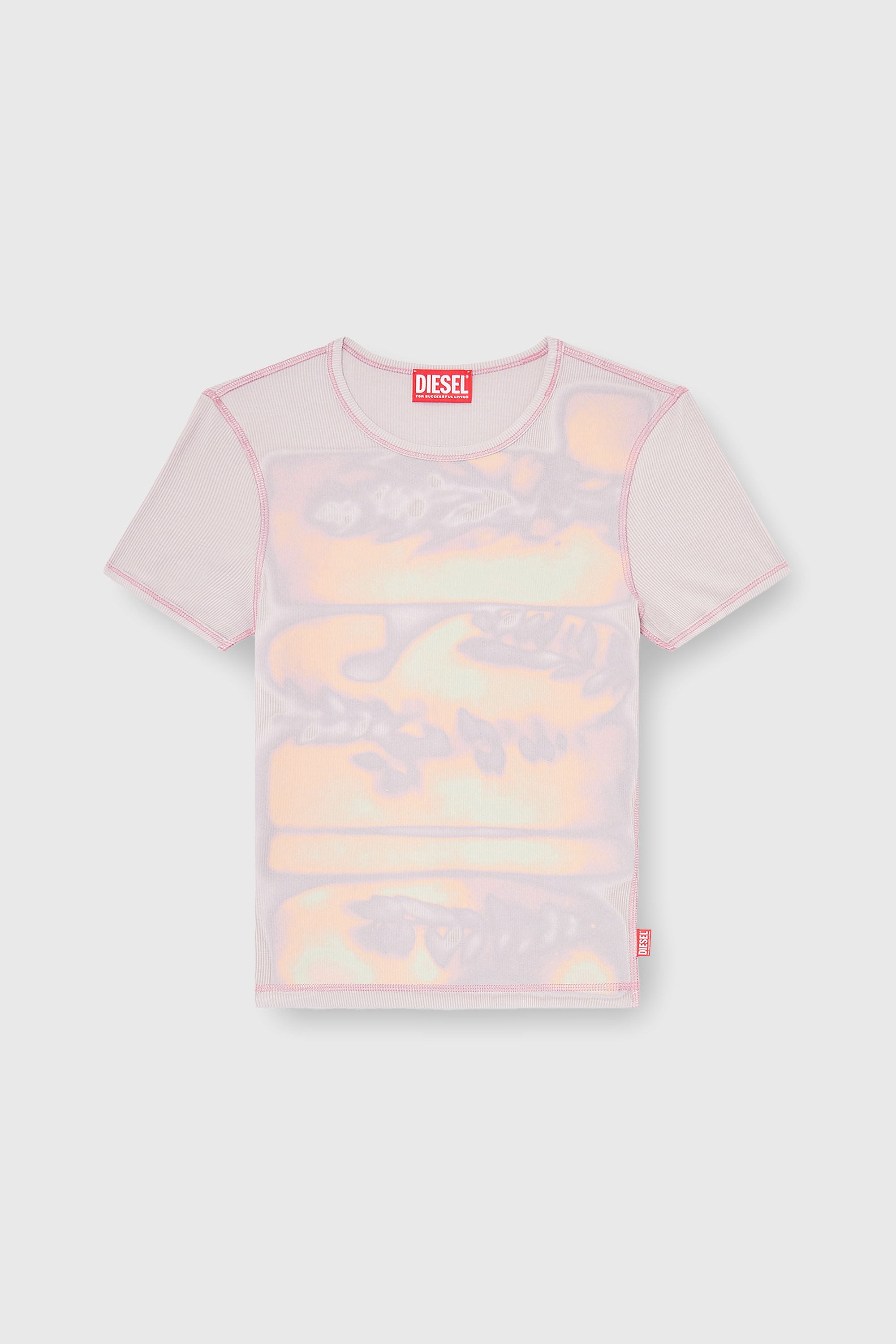 Diesel - T-ELE-LONG-AA1, Camiseta ajustada de punto con estampado gr&aacute;fico Mujer in Morado - 2