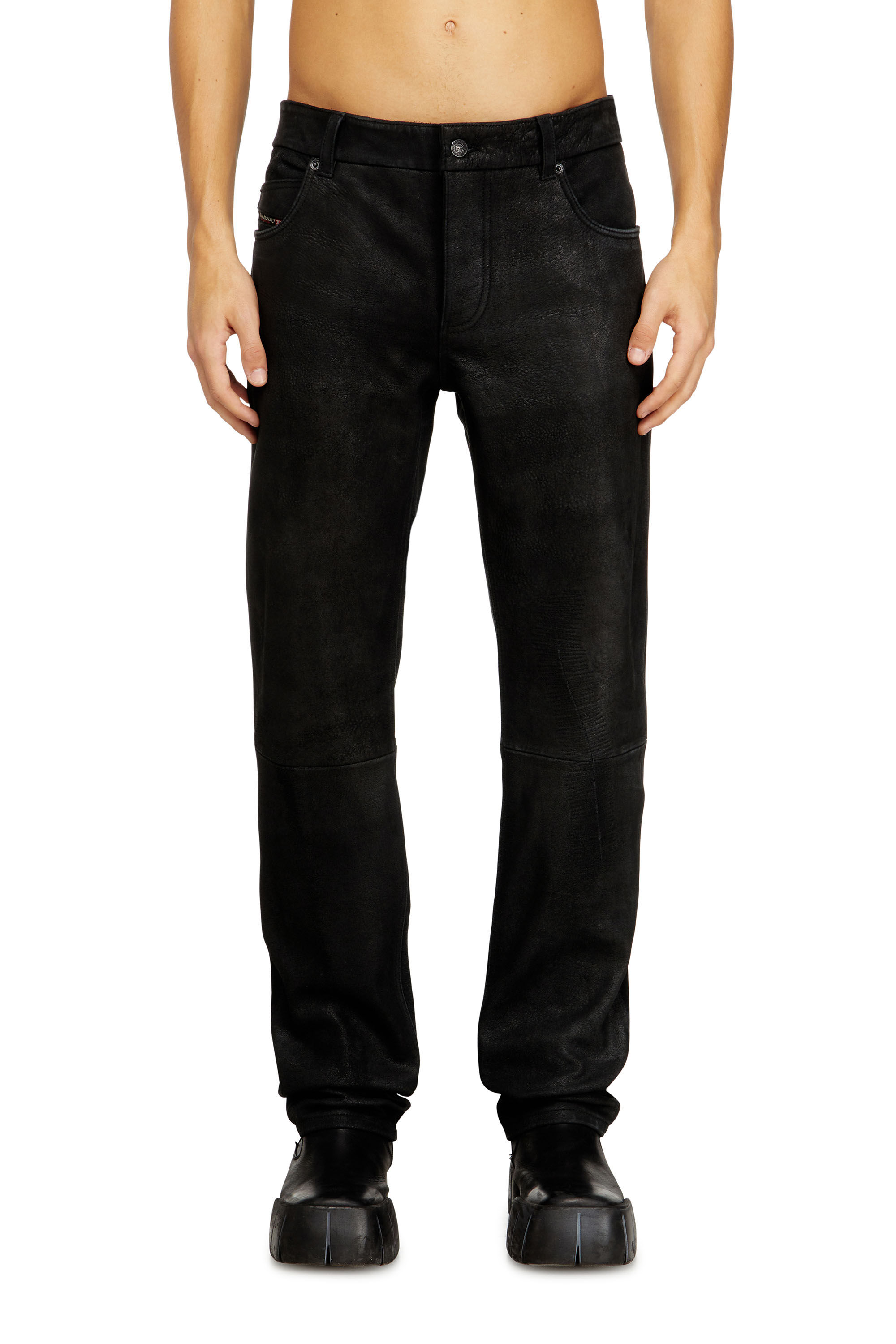 Men's Jean-cut leather pants | Black | Diesel