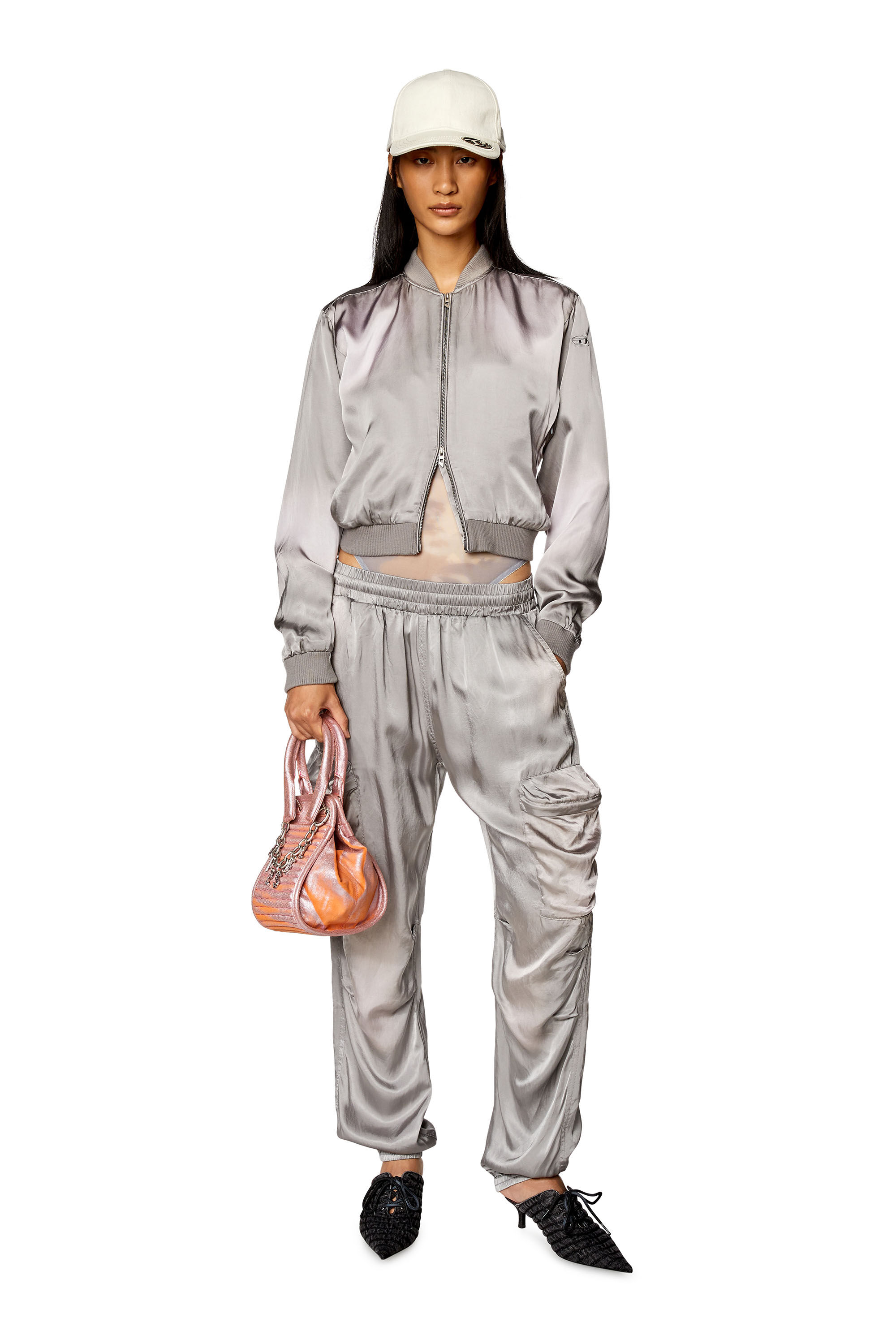 Diesel - G-KHLOW-N1, Veste bomber en satin traité Femme in Gris - 1