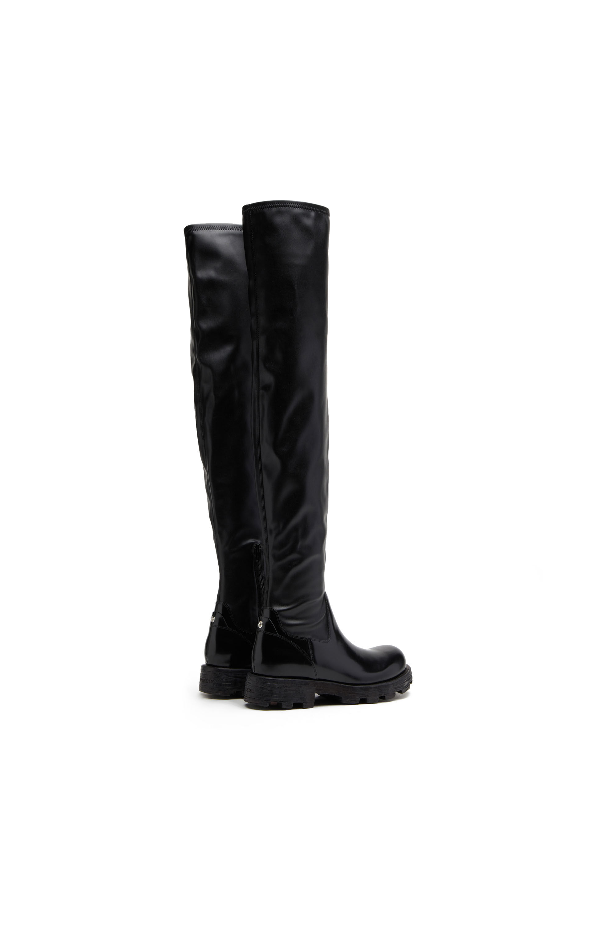 Diesel - D-HAMMER HCH, D-Hammer HCH - Bottes hauteur genou en cuir brillant Femme in Noir - 3