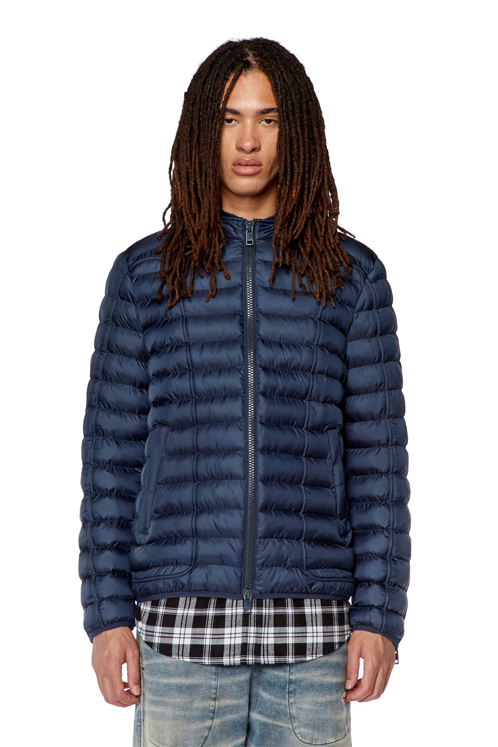Diesel - W-HAWKYL, Male's Nylon puffer jacket with piping in Blue - 5
