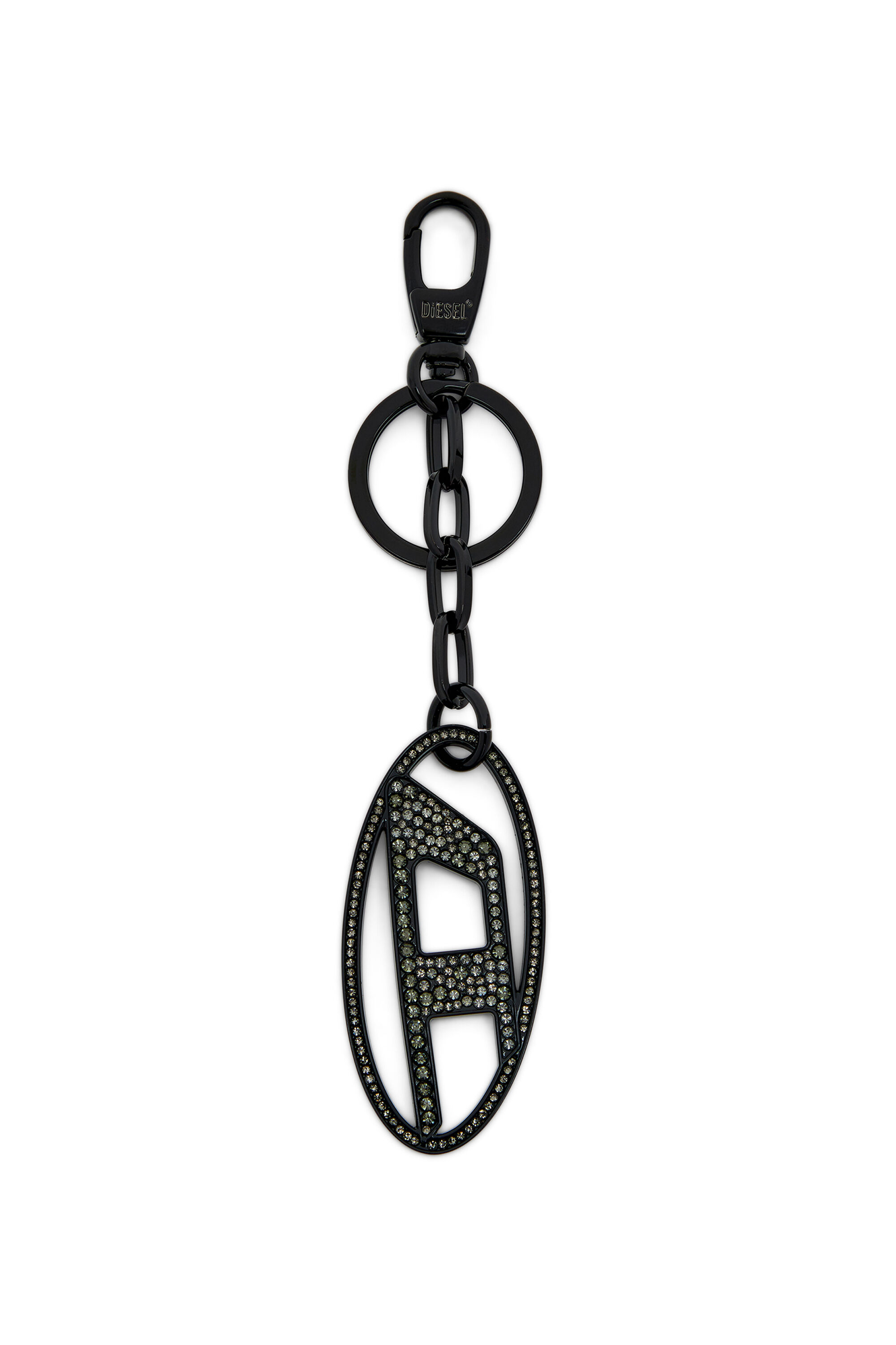【DIESEL】Holy C Black Women's Metal Oval D keyring with crystals | Black | Diesel
