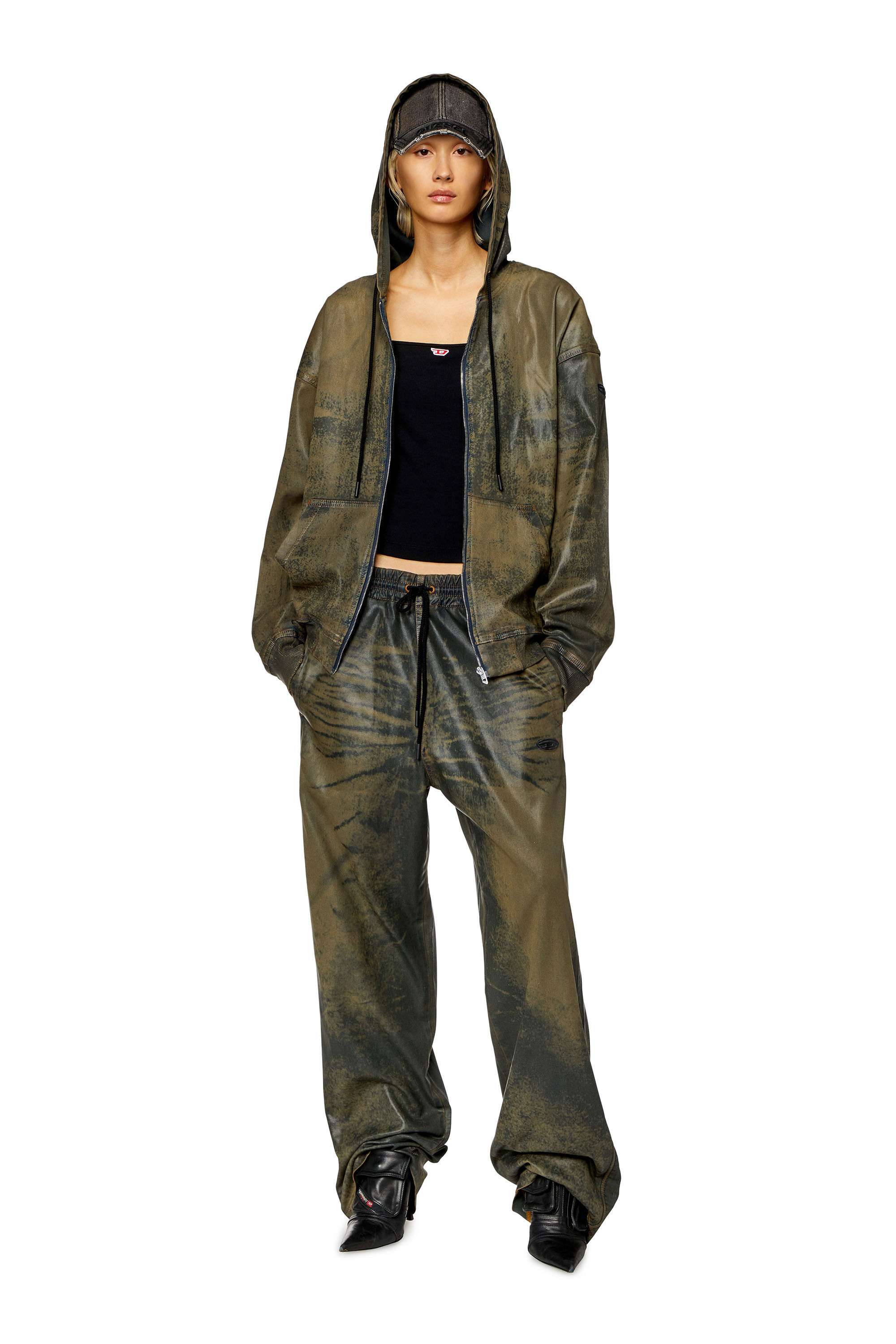 Men's Zip hoodie in laser-print Track Denim | Brown | Diesel