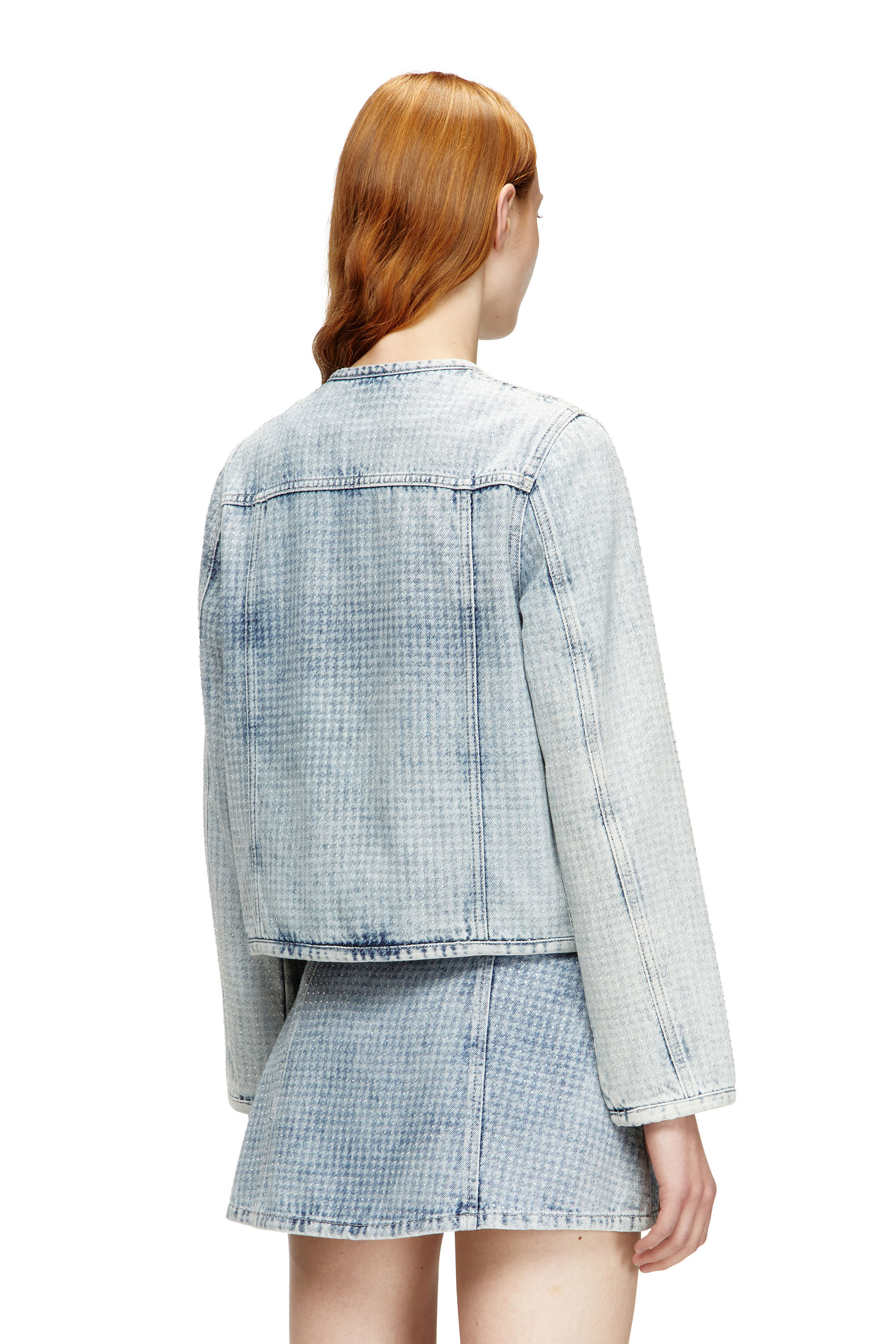 Women's Jacket in graphic denim with crystals | Blue | Diesel