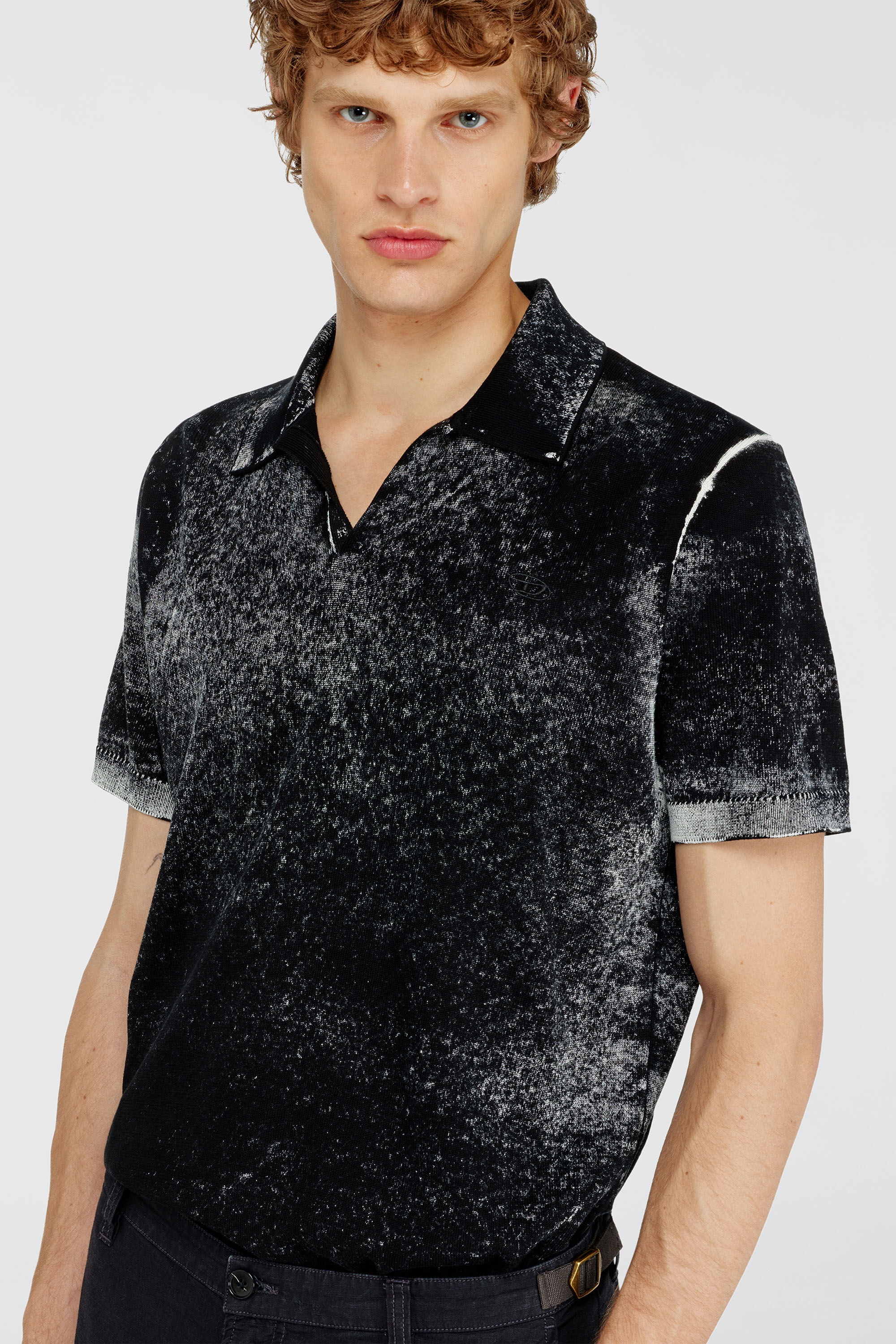 Diesel - K-LAWRIE, Man's Knit polo shirt with faded reverse print in Black - 4