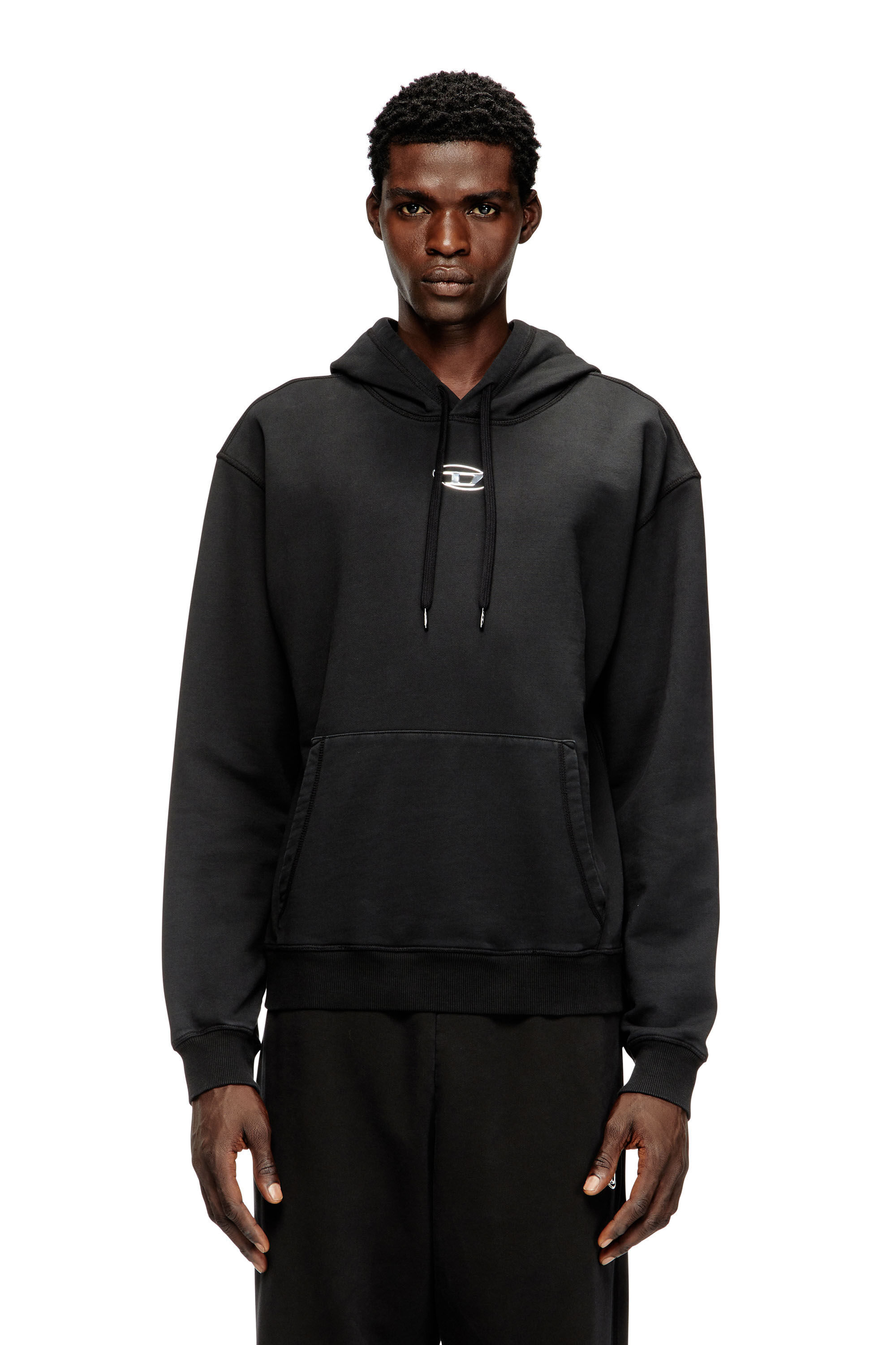 Diesel - S-NORM-HOOD-IOD, Sweat &agrave; capuche en coton avec Oval D m&eacute;tallique Homme in Noir - 3