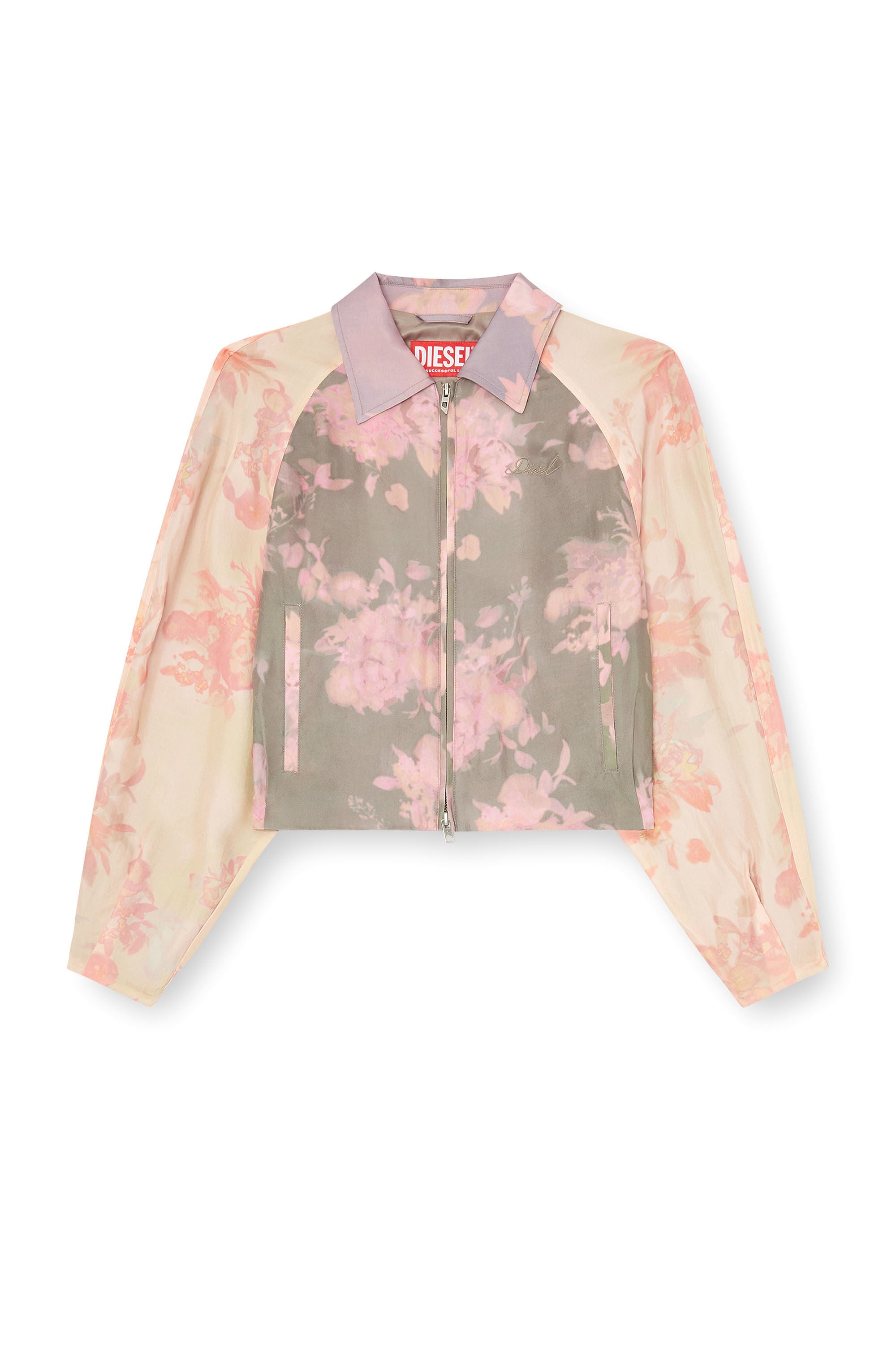 Diesel - G-ALENA, Woman's Floral bomber jacket in crinkled acetate in Green/Pink - 6