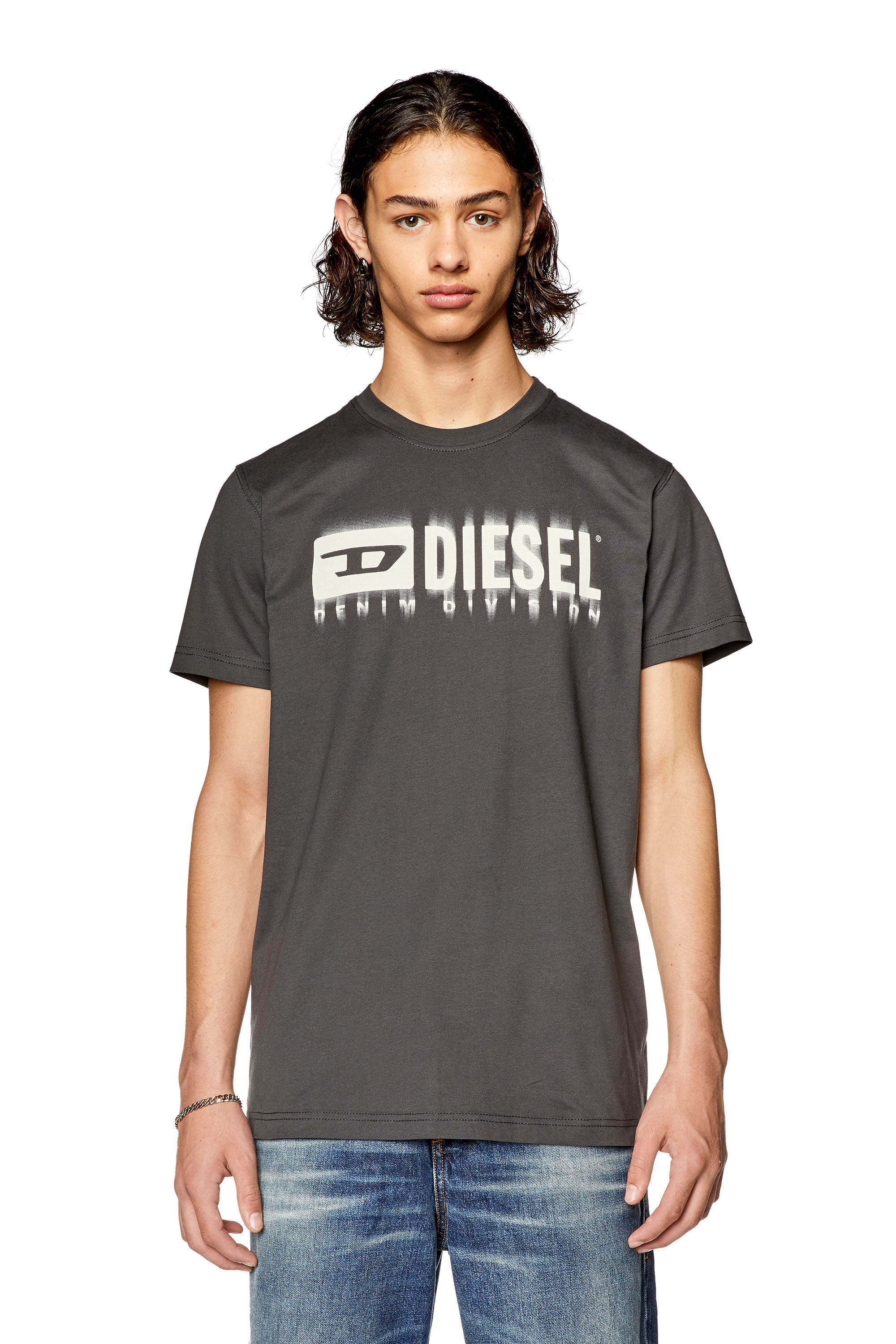 Men's T-shirt with smudged logo print | Grey | Diesel US