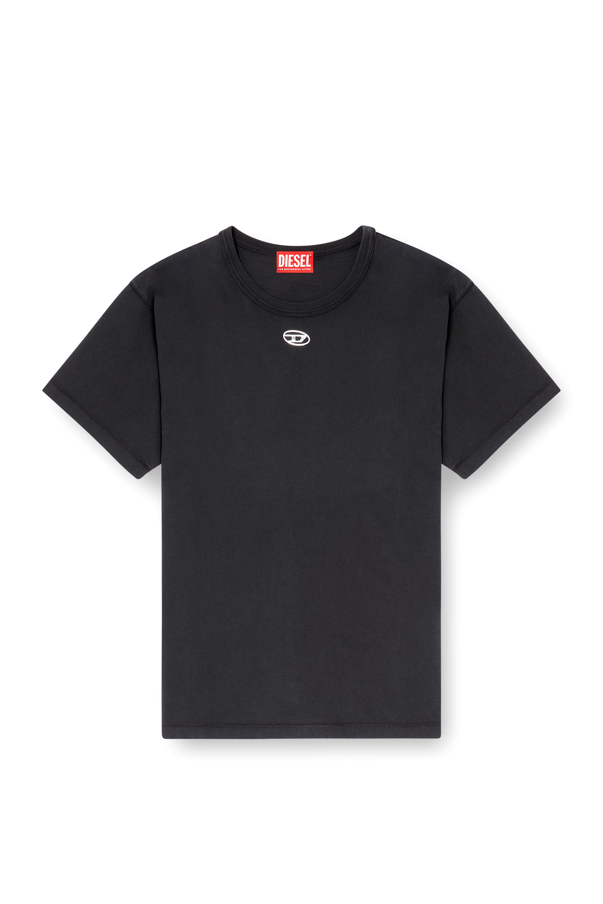 Women's Cotton T-shirt with metallic Oval D | Black | Diesel