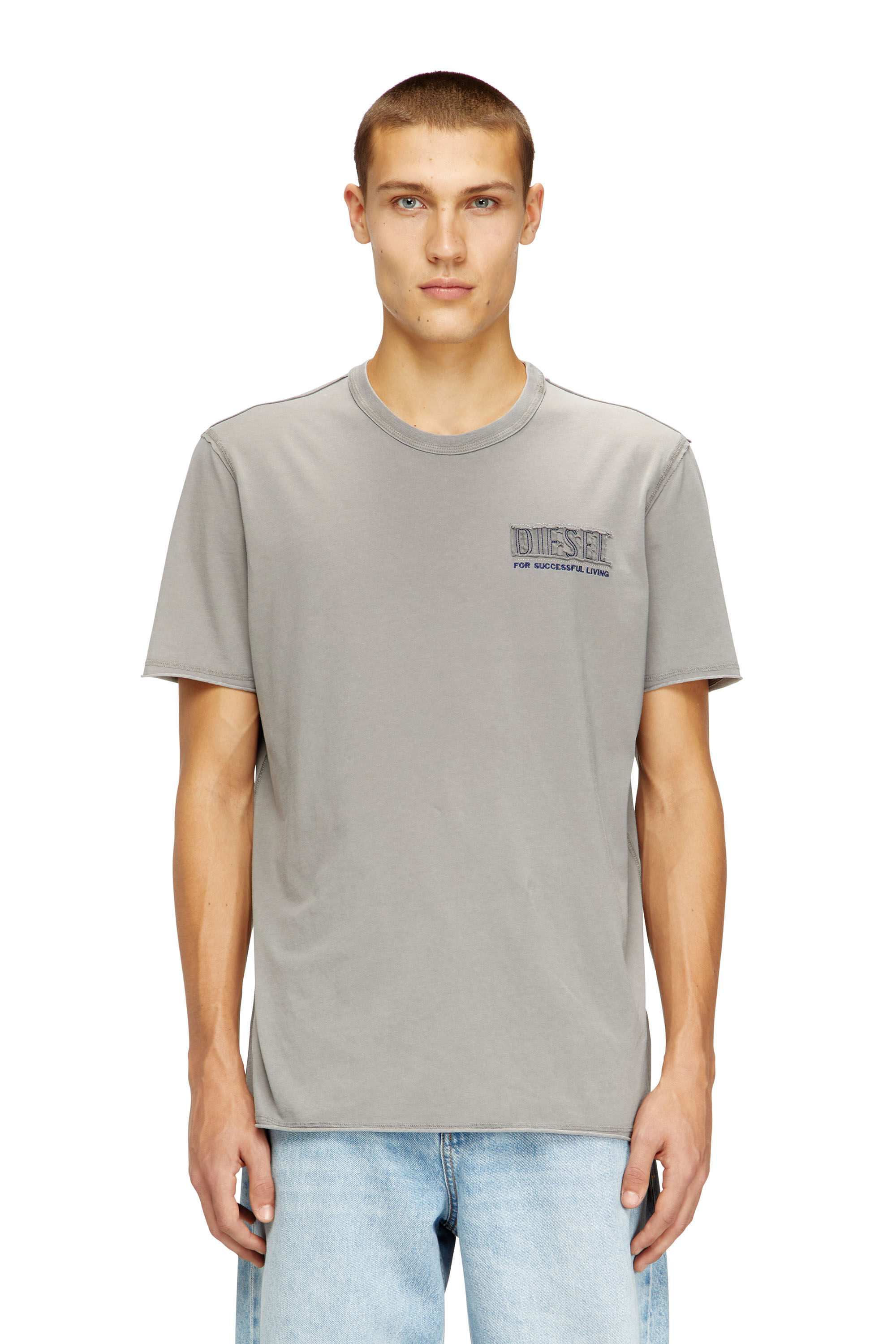 Men's Acid-wash T-shirt with raw edges | Grey | Diesel