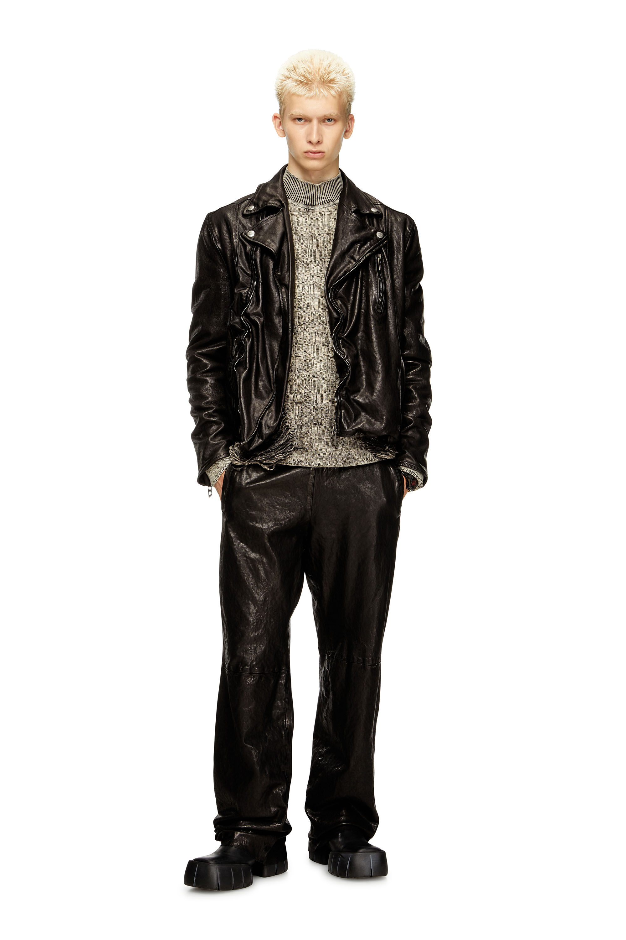 ジャケット・アウター DIESEL 18AW HC-NHILL NOT COOL ANYMORE S Men's Biker jacket in boiled leather | Black | Diesel