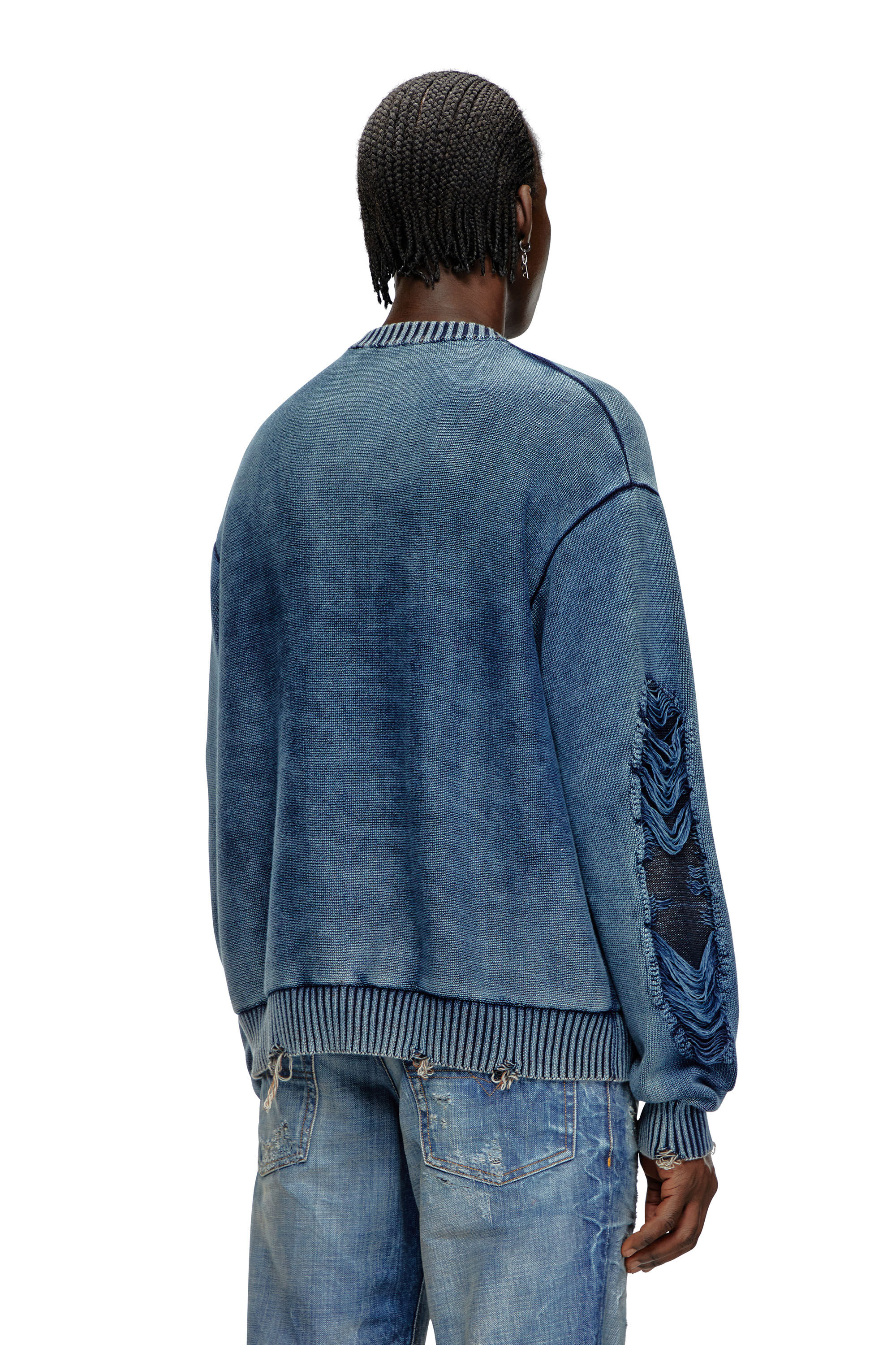 Diesel - K-ROTTISSIMO, Pull destroy avec logo à fil flottant Homme in Bleu - 4