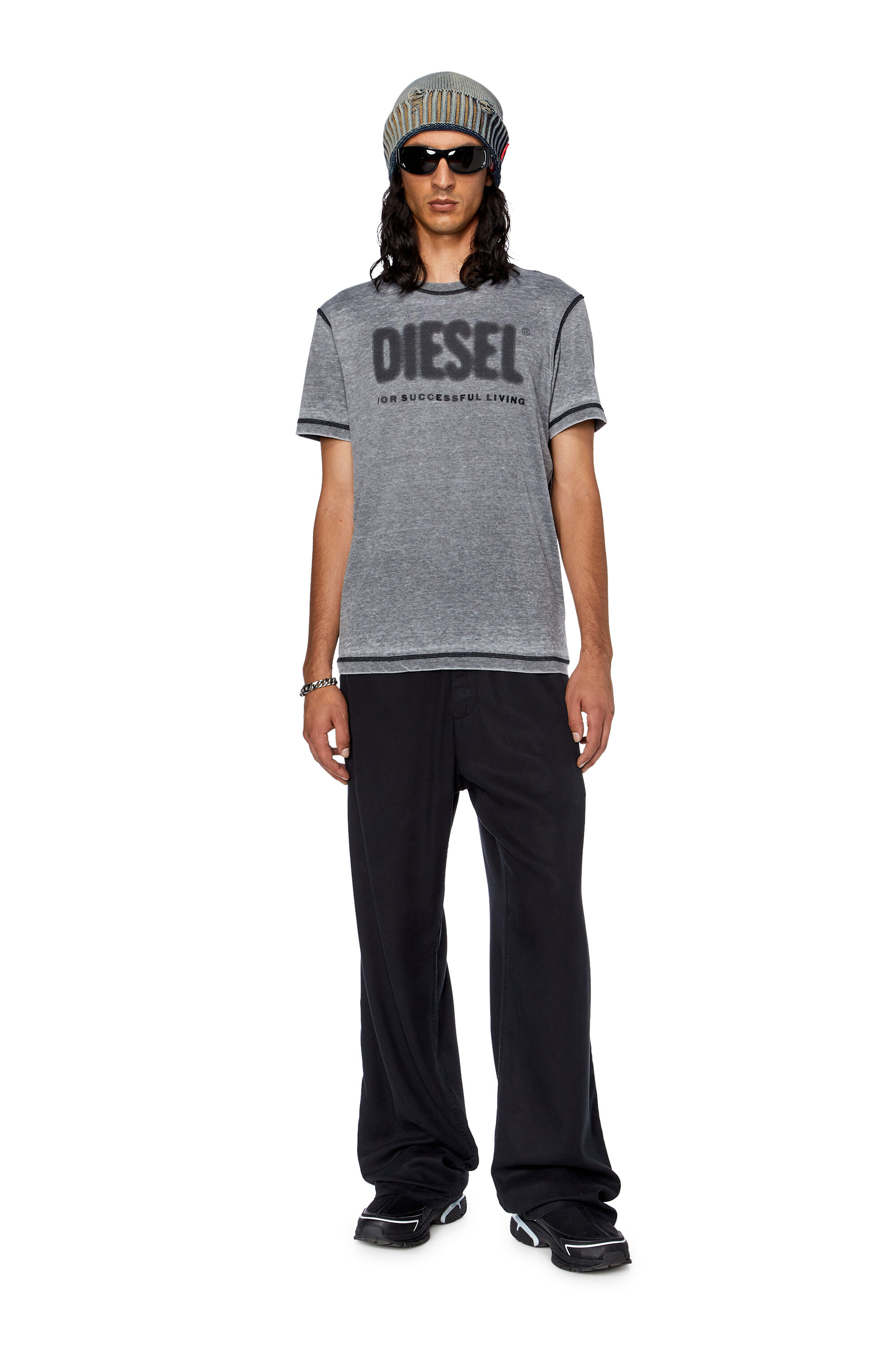 Diesel - T-DIEGOR-L1, Man's T-shirt with burn-out logo in Dark grey - 1