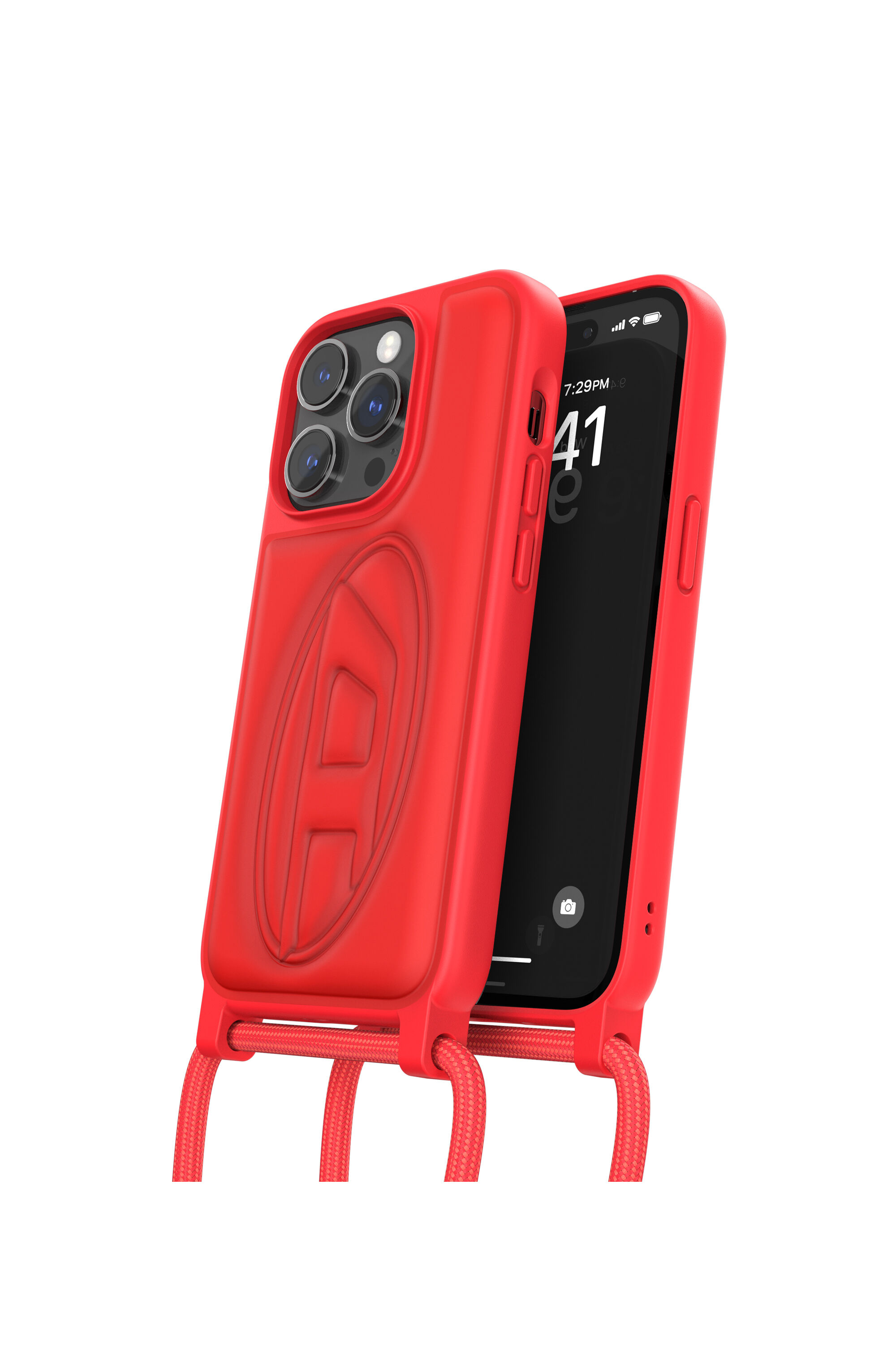 DeMain 赤いアクセサリーケース Men's Necklace case oval D for iPhone 14 Pro | Red | Diesel