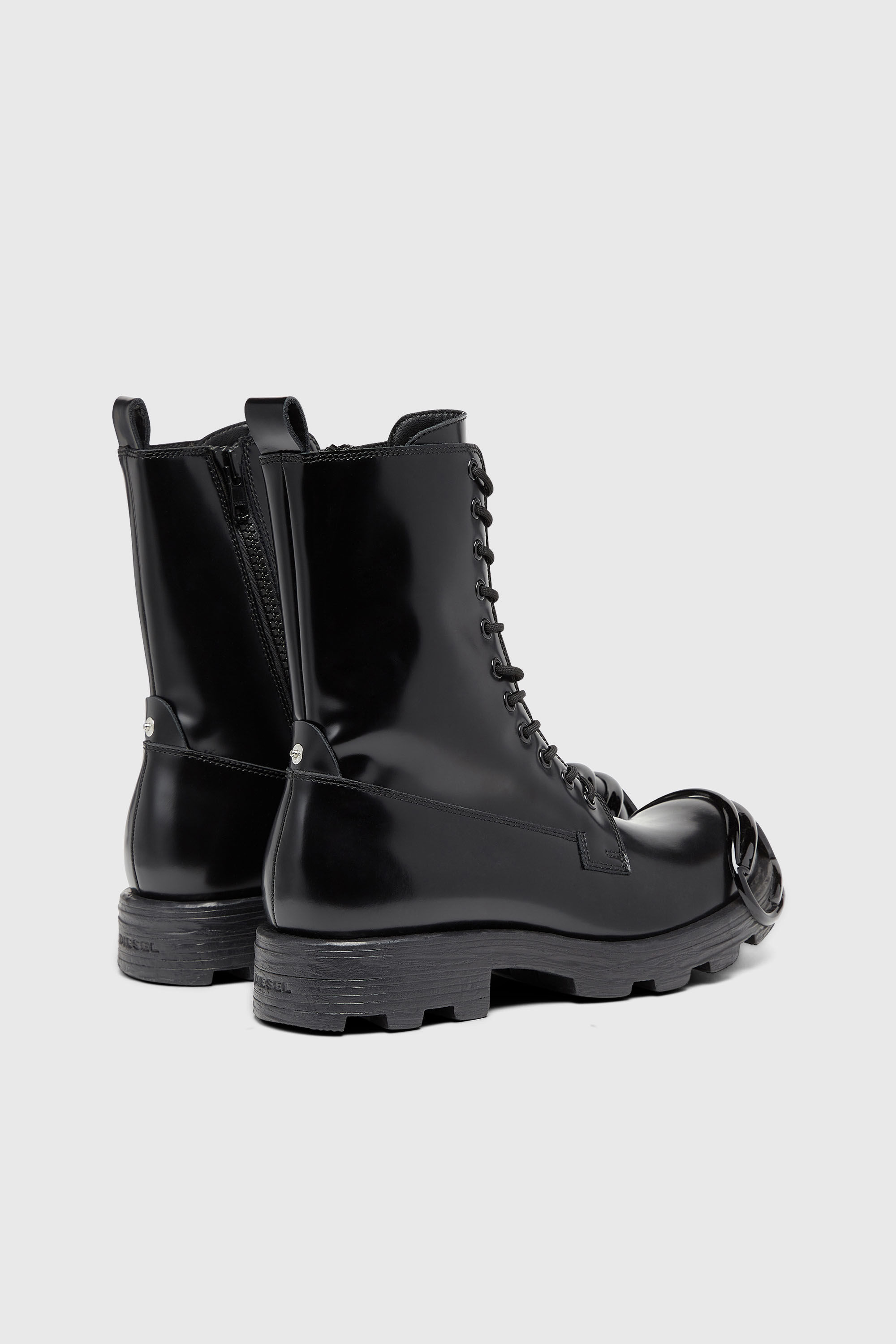 靴 archive DIESEL Studs Leather Boots Men's D-Hammer-Leather boots with oval D toe guard | Black | Diesel US