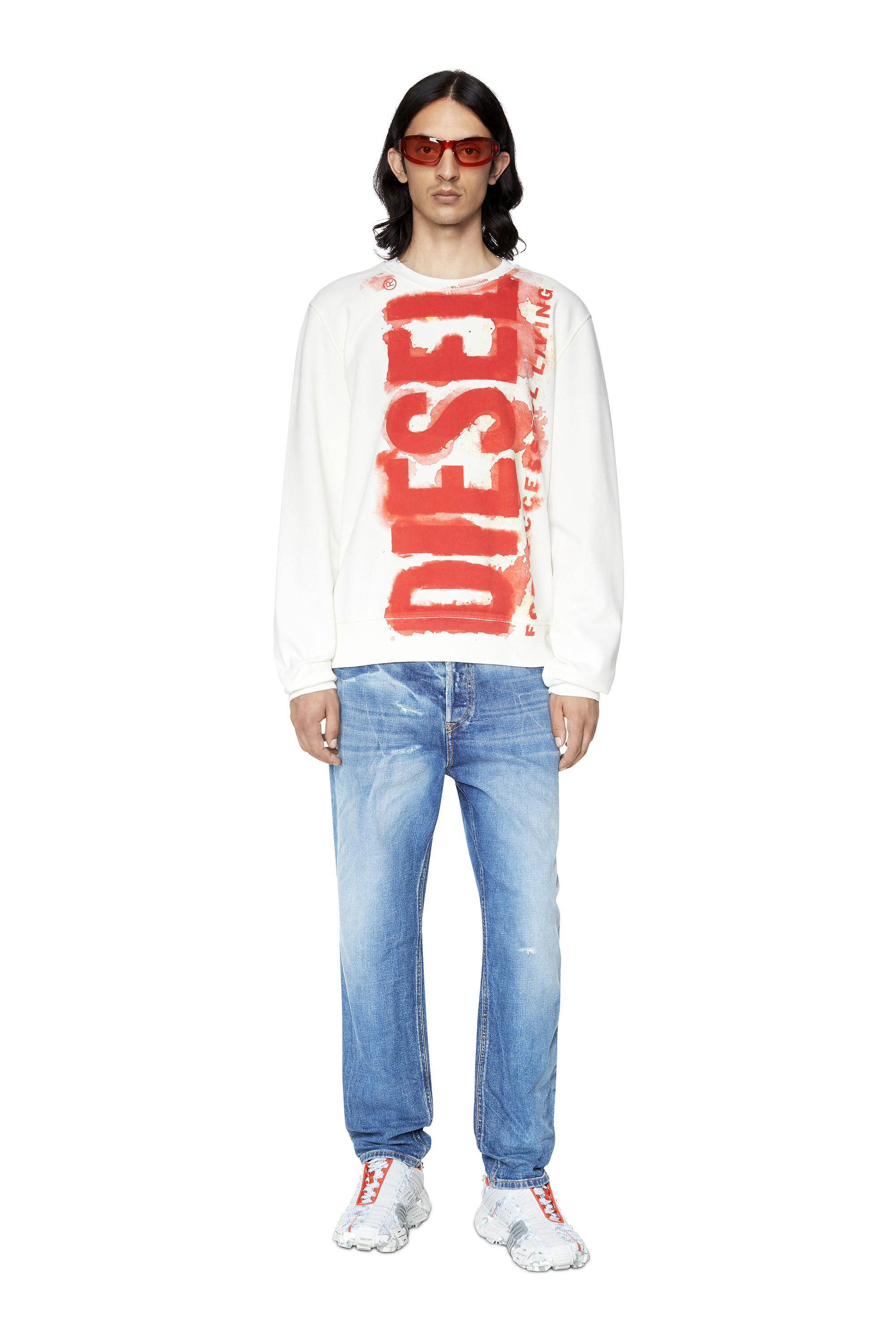 Diesel - S-GINN-E5, Male's Sweatshirt with bleeding-effect logo in White - 1