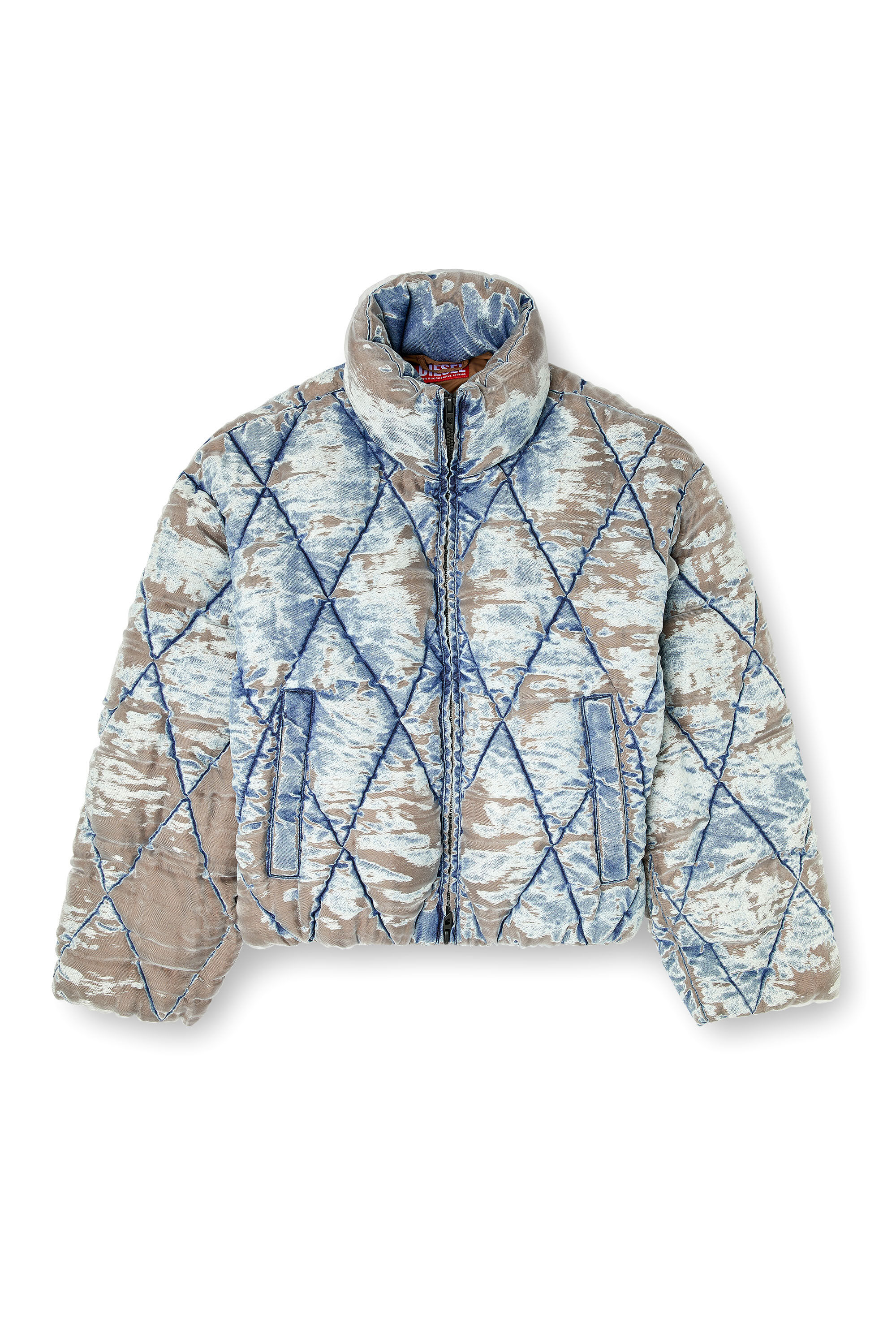 Men's Padded jacket in argyle-quilted devoré denim | Blue | Diesel