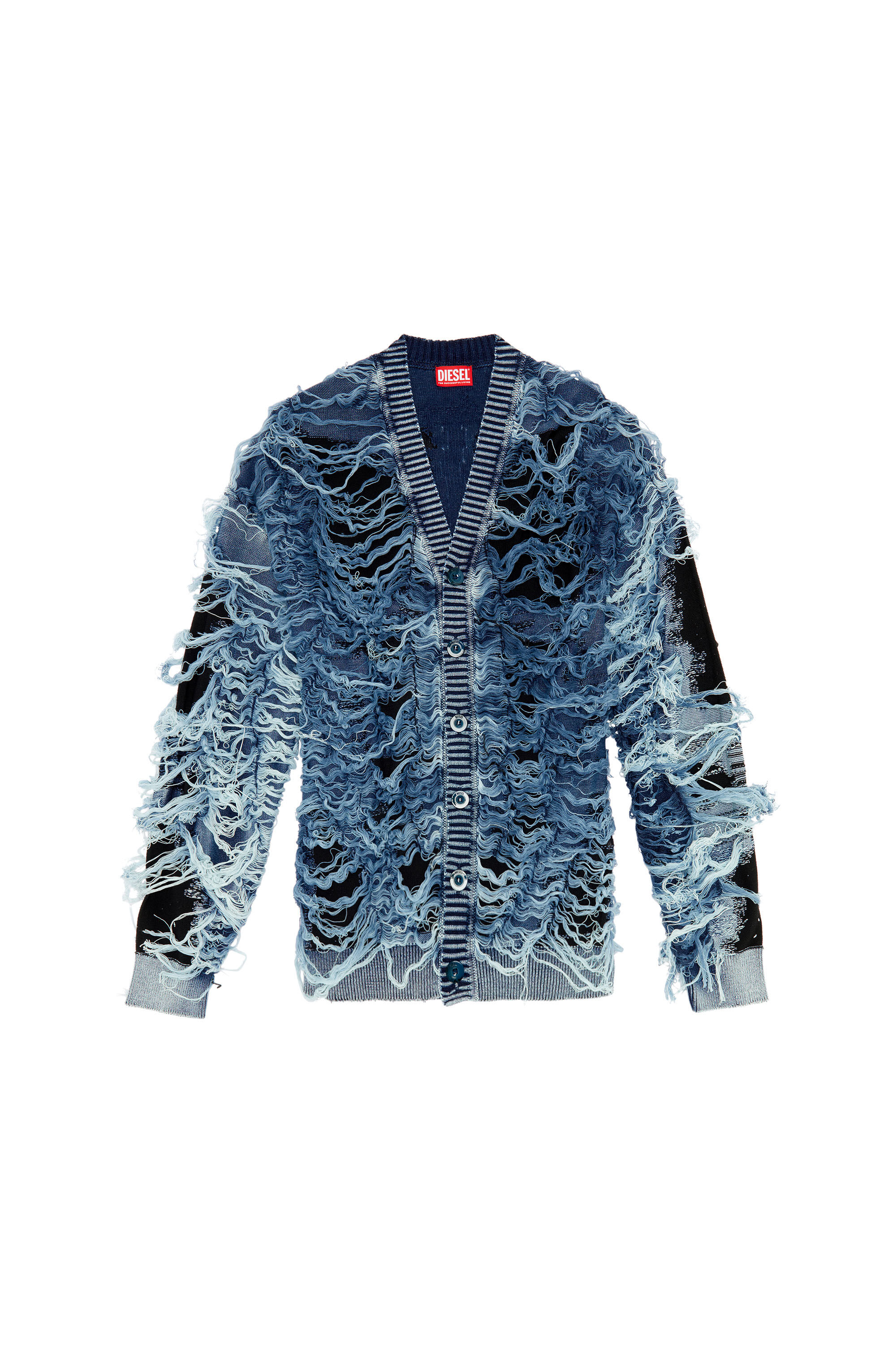 Diesel - K-BOBOLI, Cardigan indigo effet destroy avec col en V Homme in Polychrome - 2