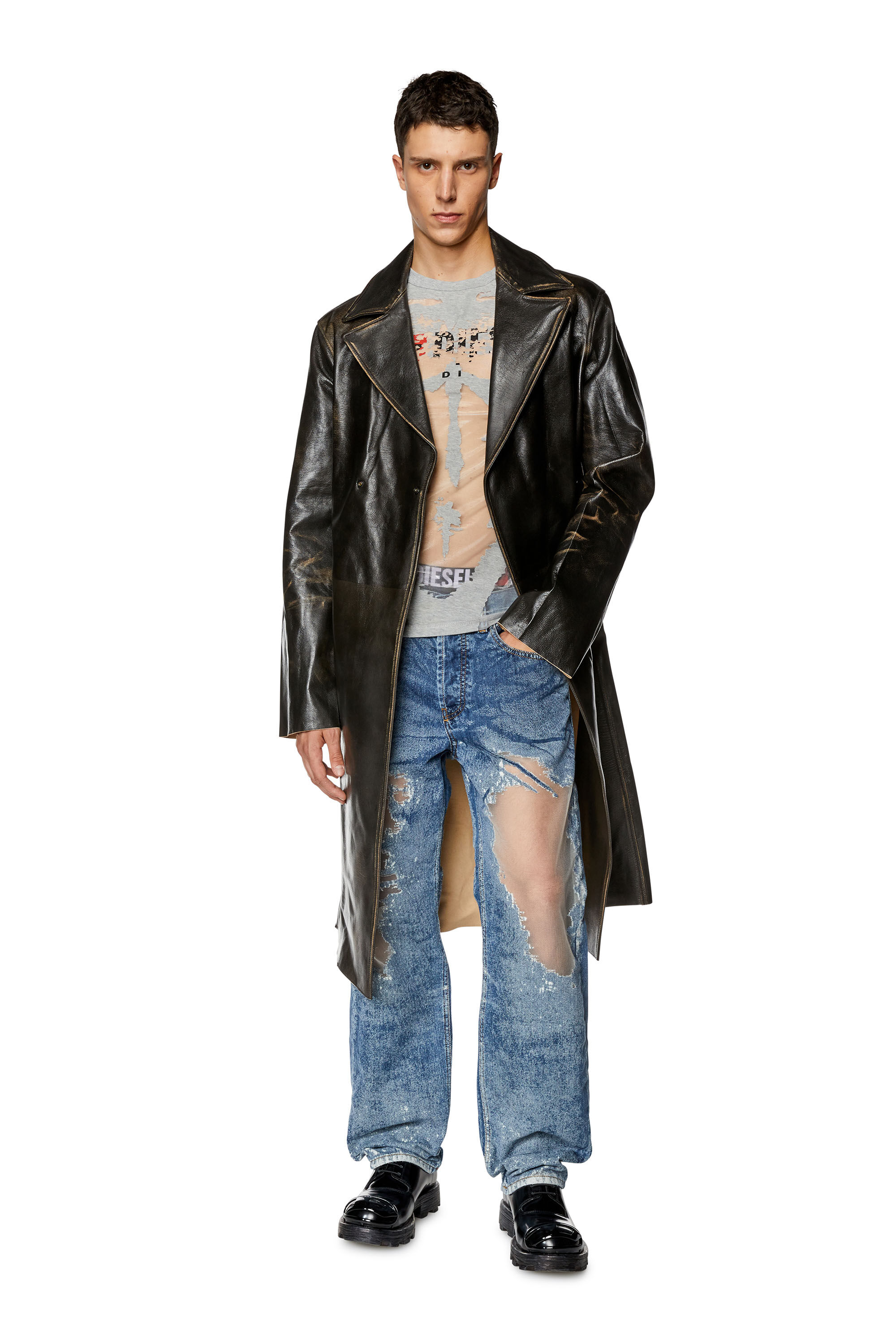 Diesel - T-ERME, Male's Burnout T-shirt with sheer panels in Grey - 1