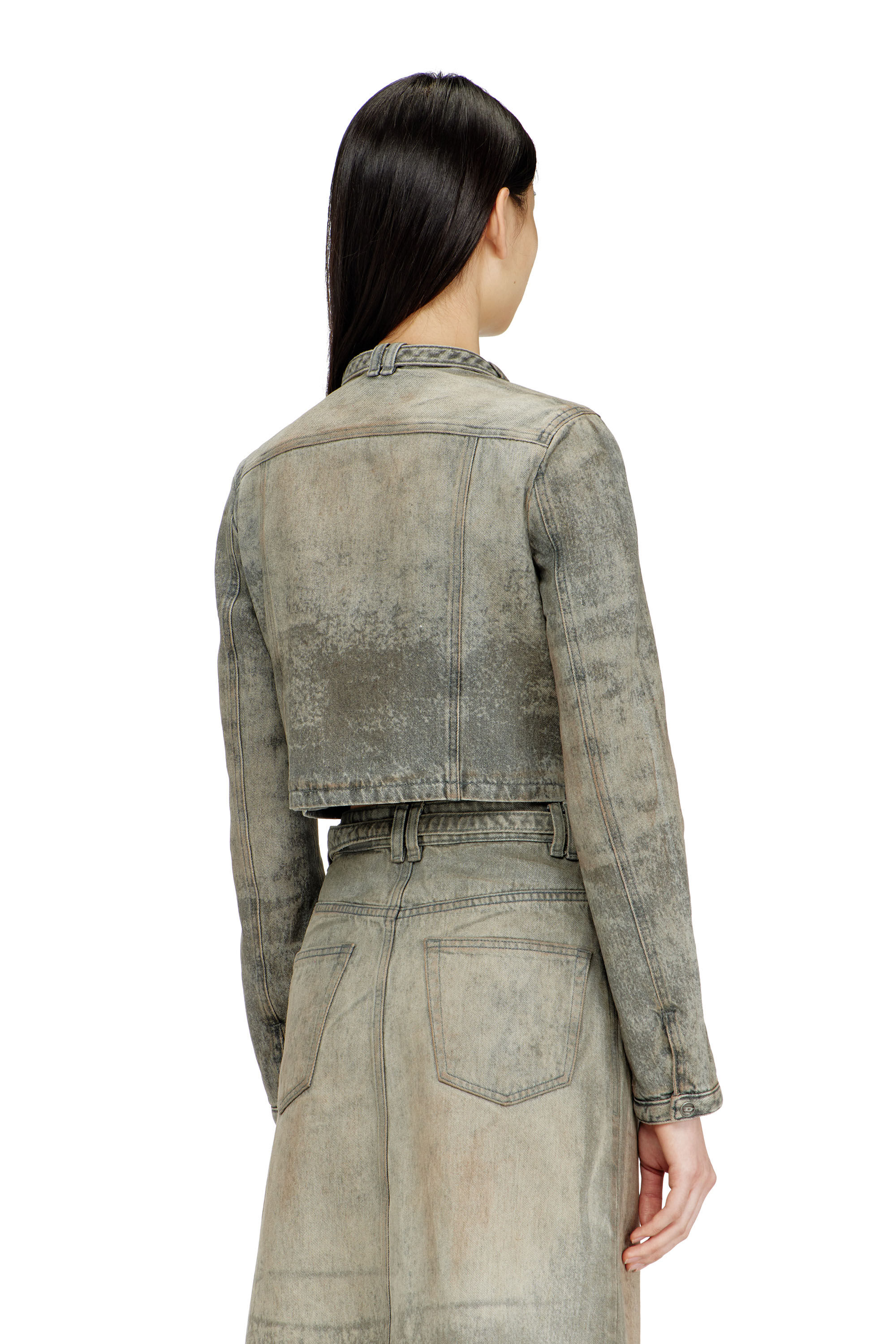 Diesel - DE-SAPHIX-FSI1, Chaqueta corta de sat&eacute;n denim de algod&oacute;n y c&aacute;&ntilde;amo Mujer in Gris - 5
