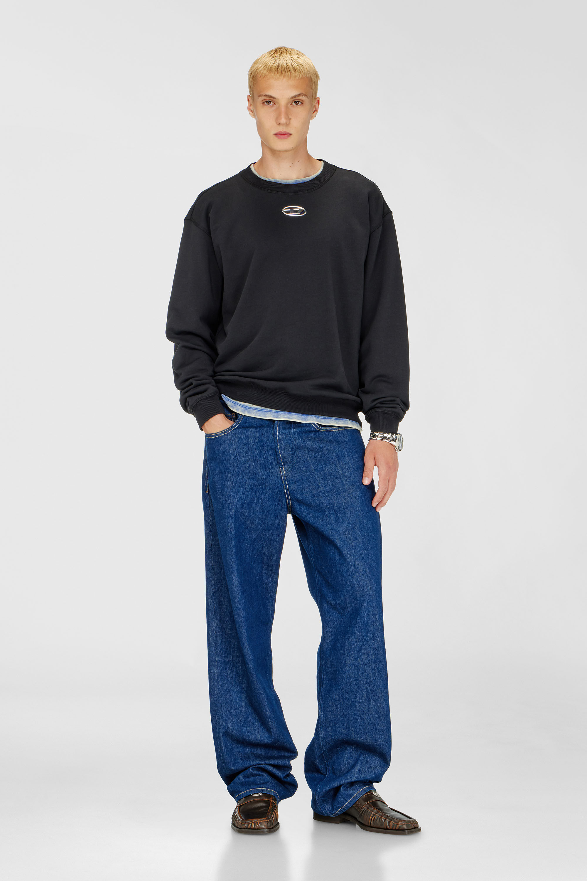 Diesel - S-NORM-IOD, Man's Regular sweatshirt with metallic Oval D in Black - 1