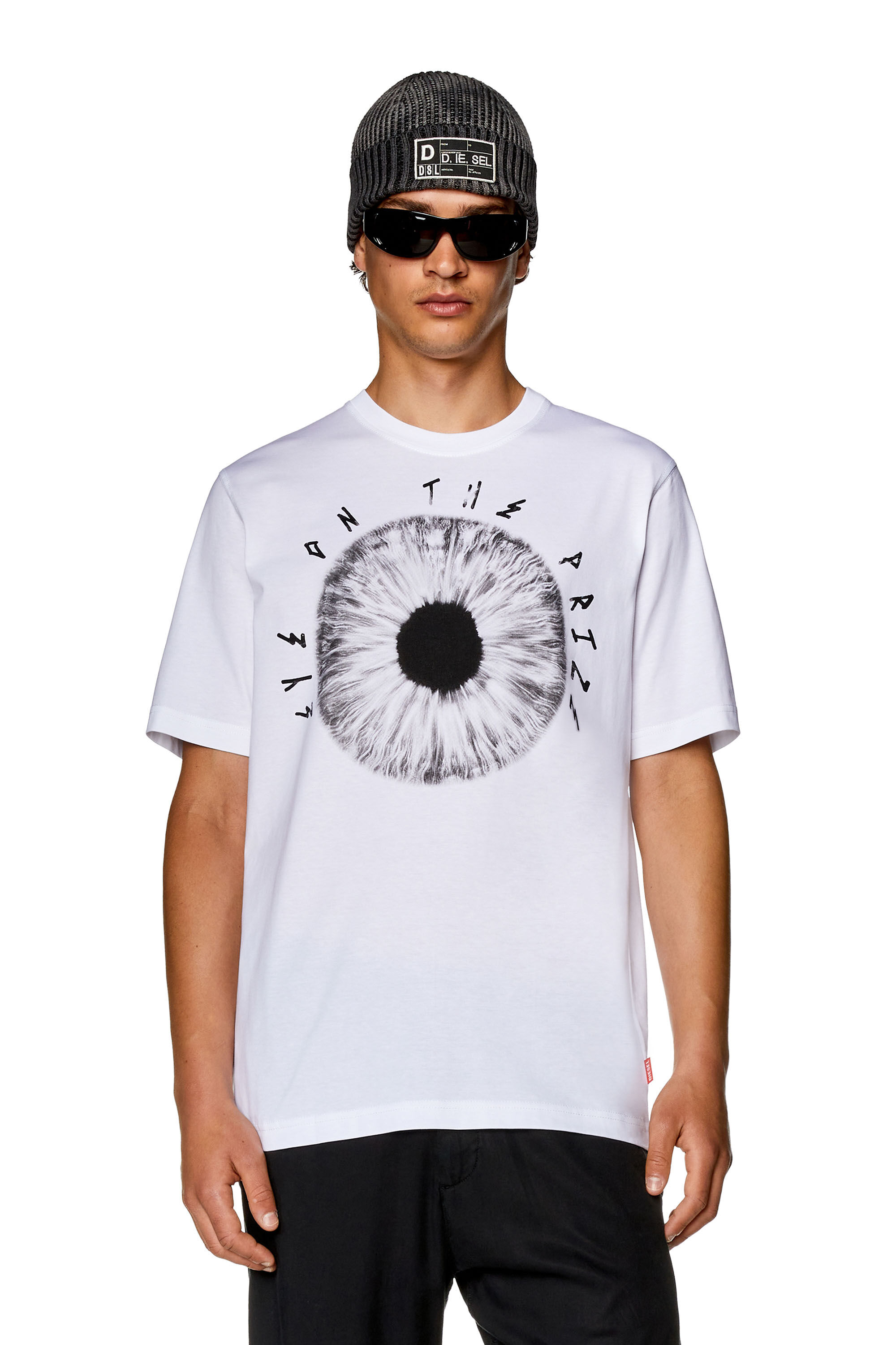 Diesel - T-JUST-L19, Male's T-shirt with Eye on the Prize print in White - 3