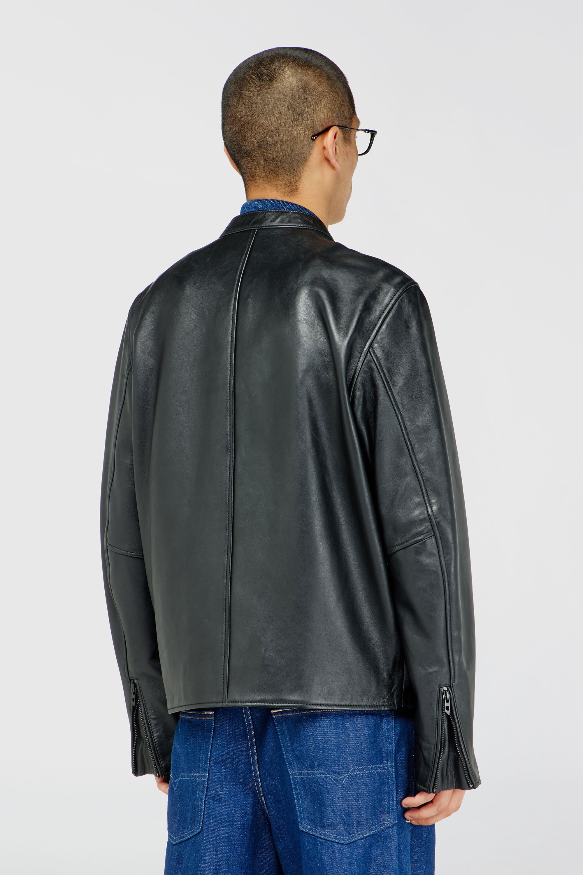 Men's Biker jacket in waxed leather | Black | Diesel US