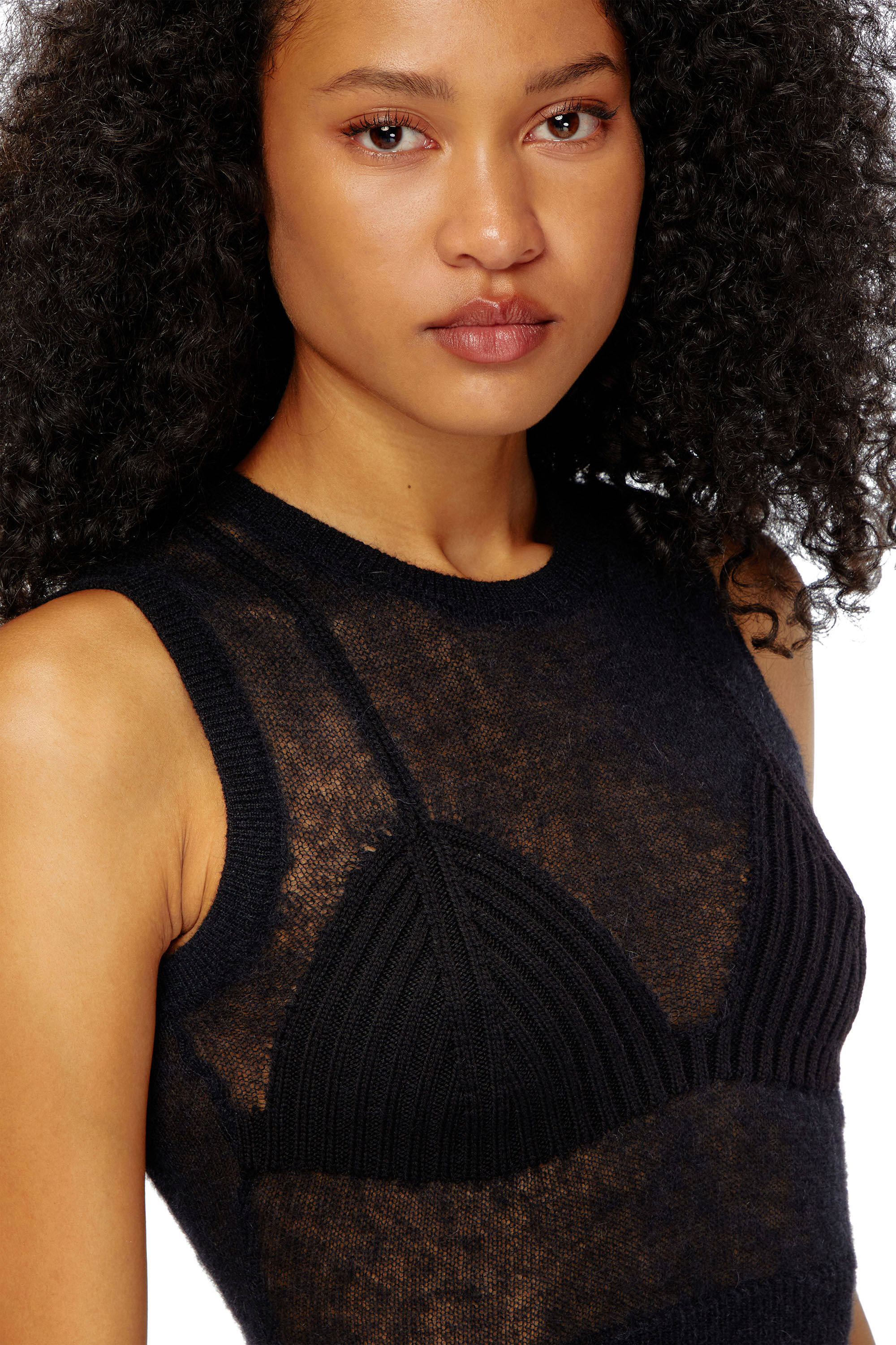 Diesel - M-AROSTICA, Female's Sheer knit top with a bra detail in Black - 5