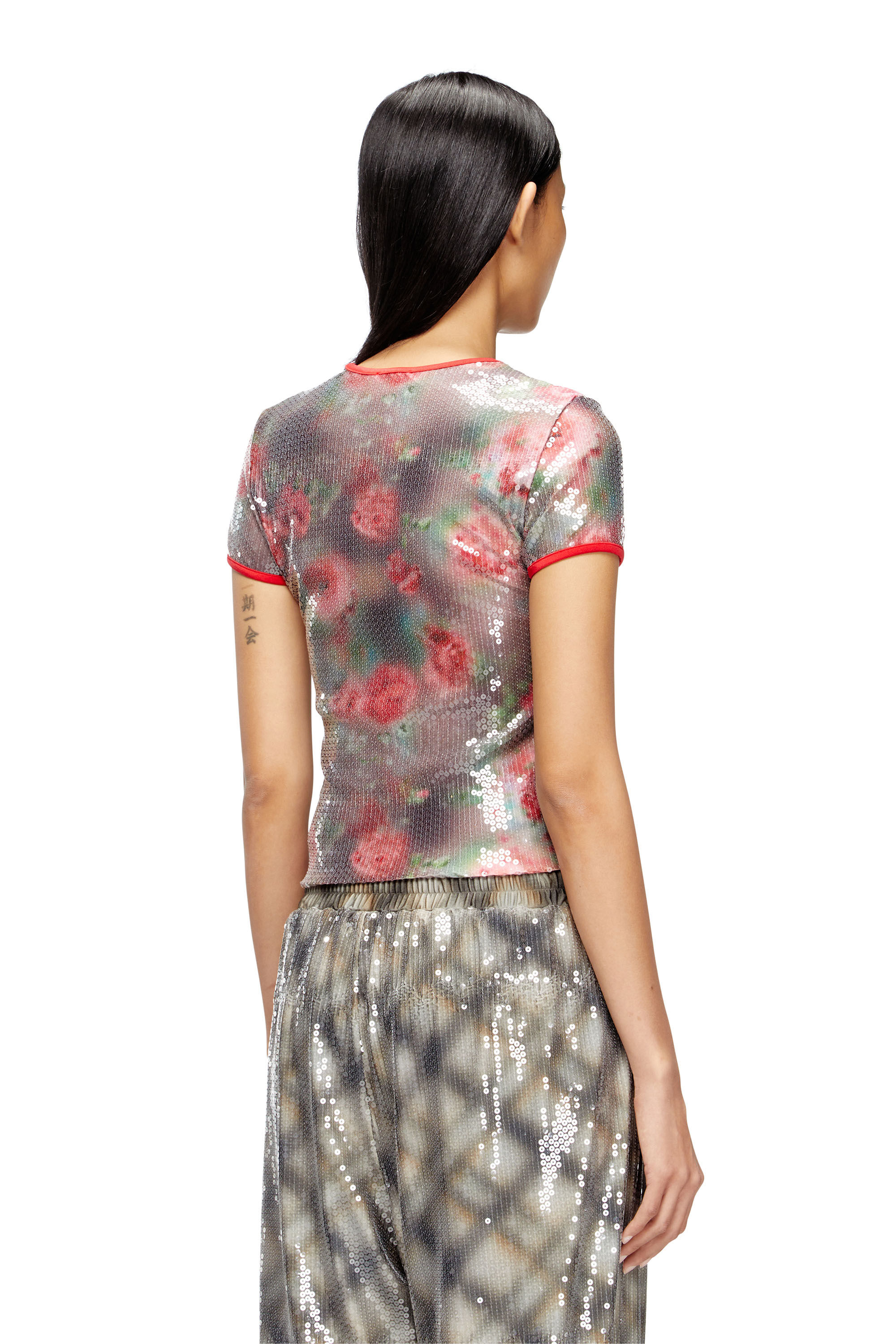 Women's Skinny floral print jersey top with sequins | Multicolor